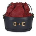 Red Navy Calfskin Horsebit 1955 Drawstring Bucket Bag
