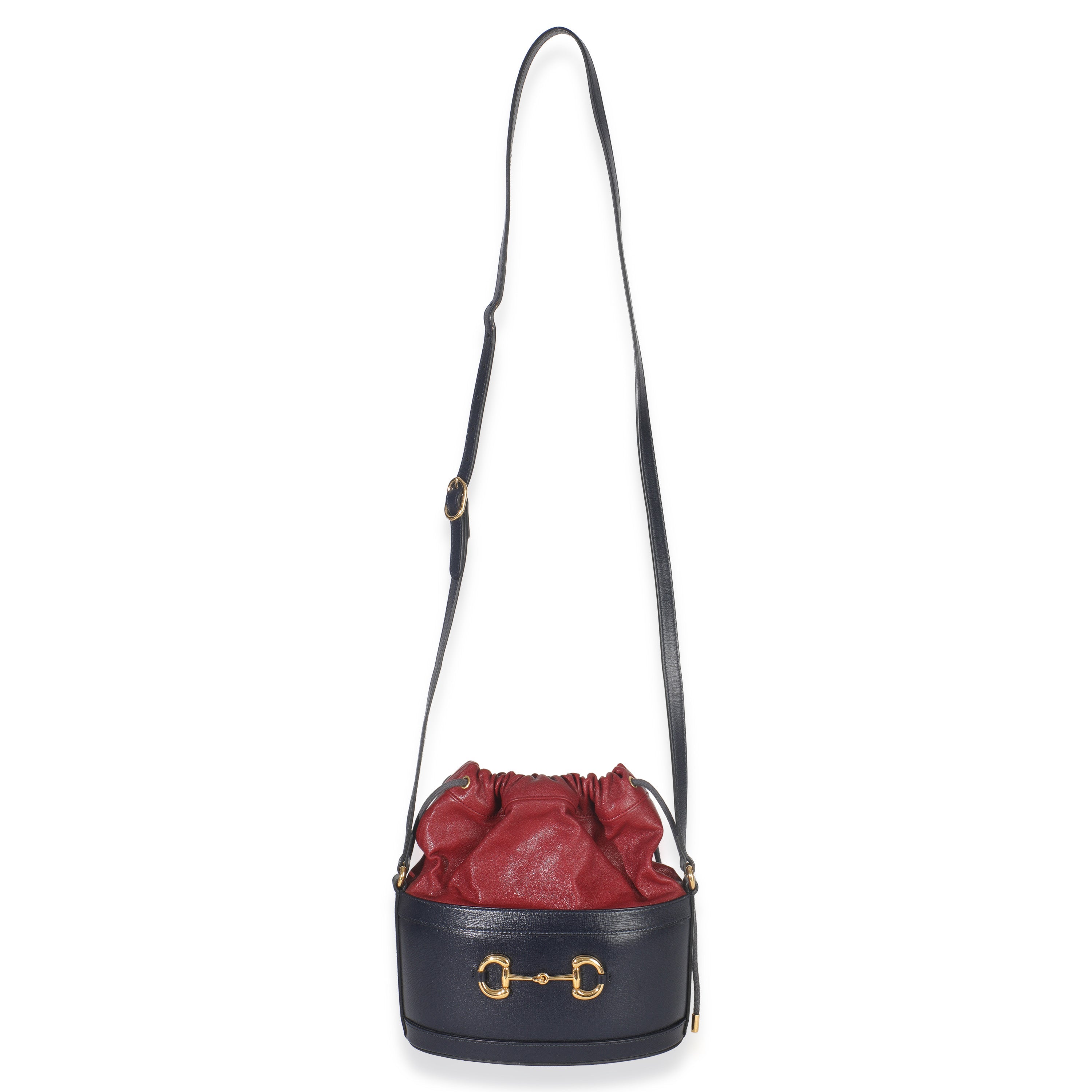 Red Navy Calfskin Horsebit 1955 Drawstring Bucket Bag