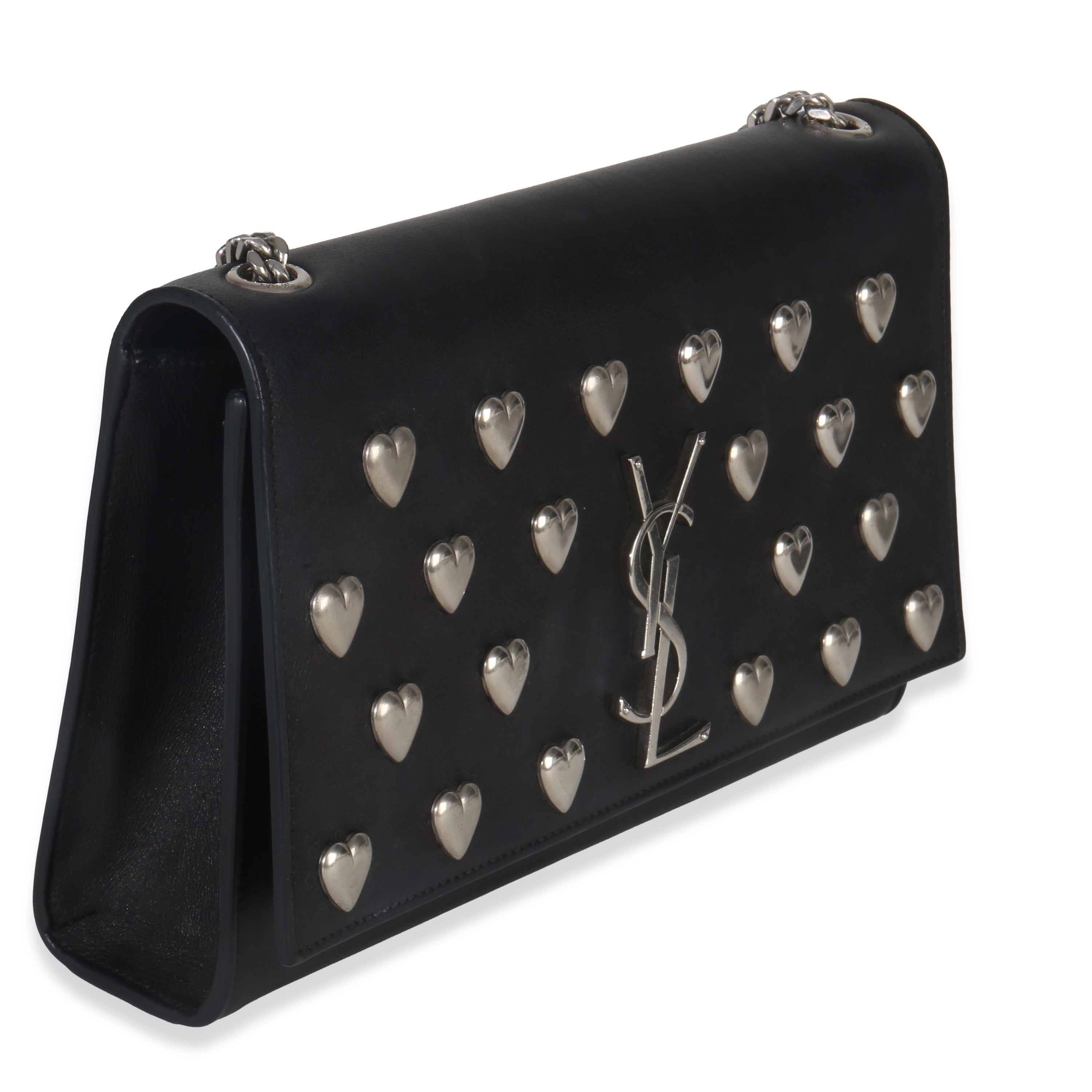 Black Smooth Calfskin Studded Heart Medium Kate Chain Bag