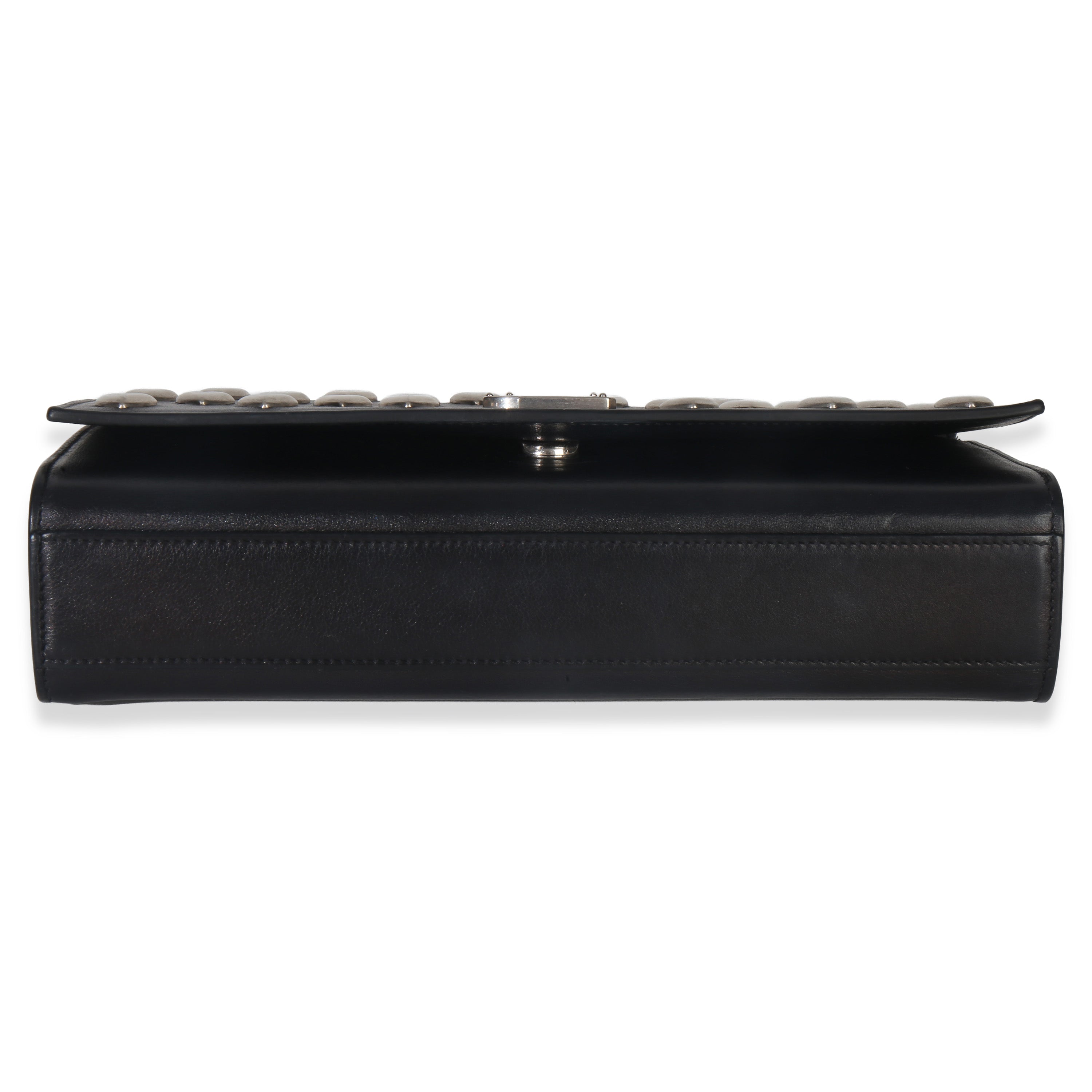 Black Smooth Calfskin Studded Heart Medium Kate Chain Bag