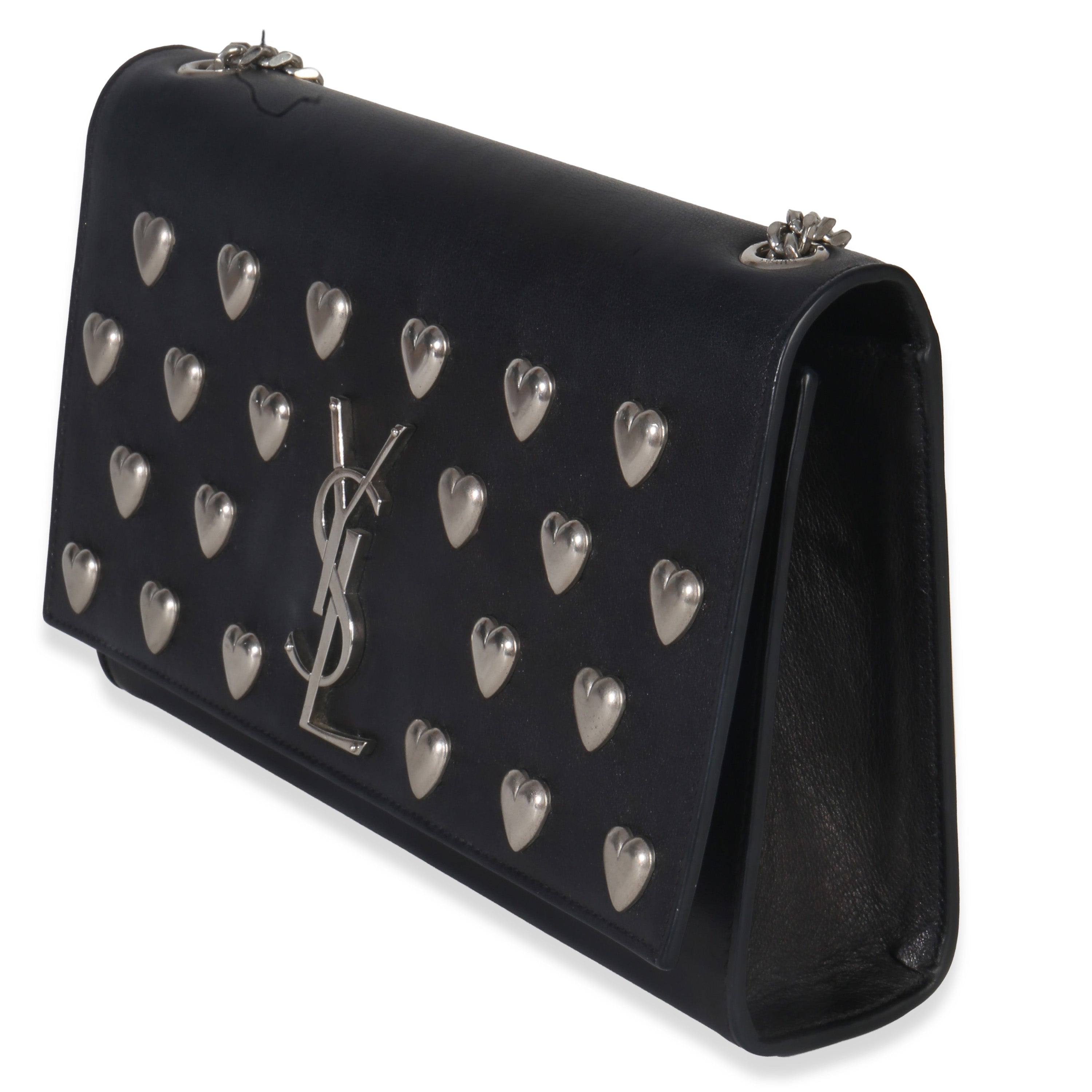Black Smooth Calfskin Studded Heart Medium Kate Chain Bag