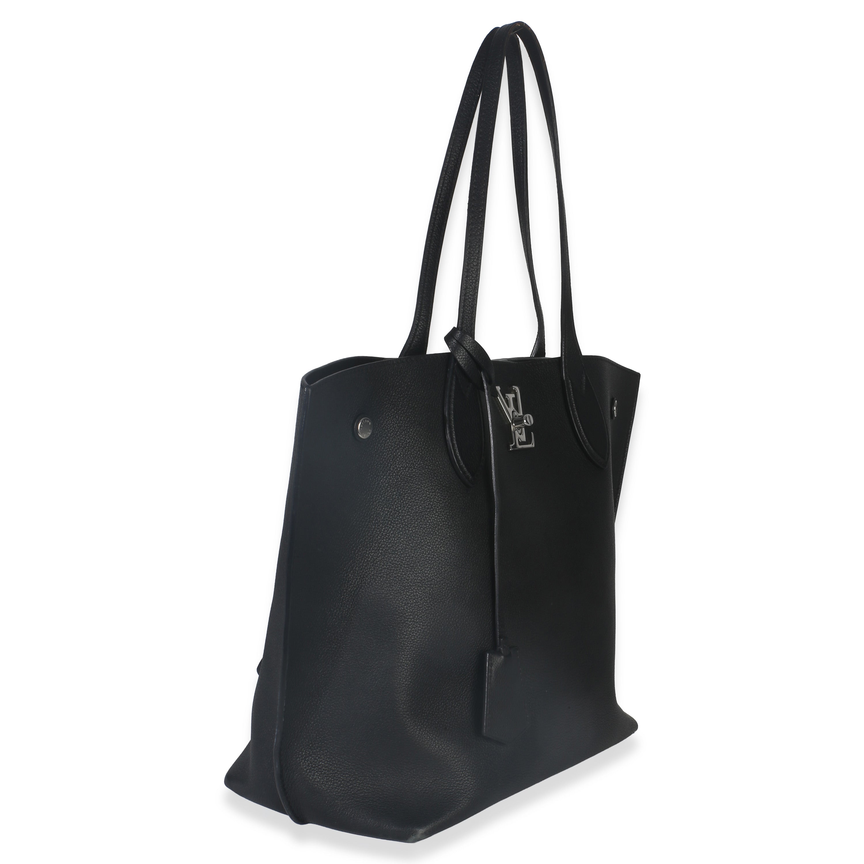 Black Grained Calfskin Lockme Cabas Tote