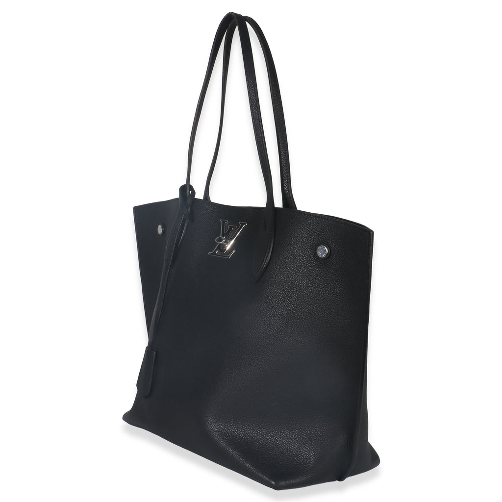Black Grained Calfskin Lockme Cabas Tote