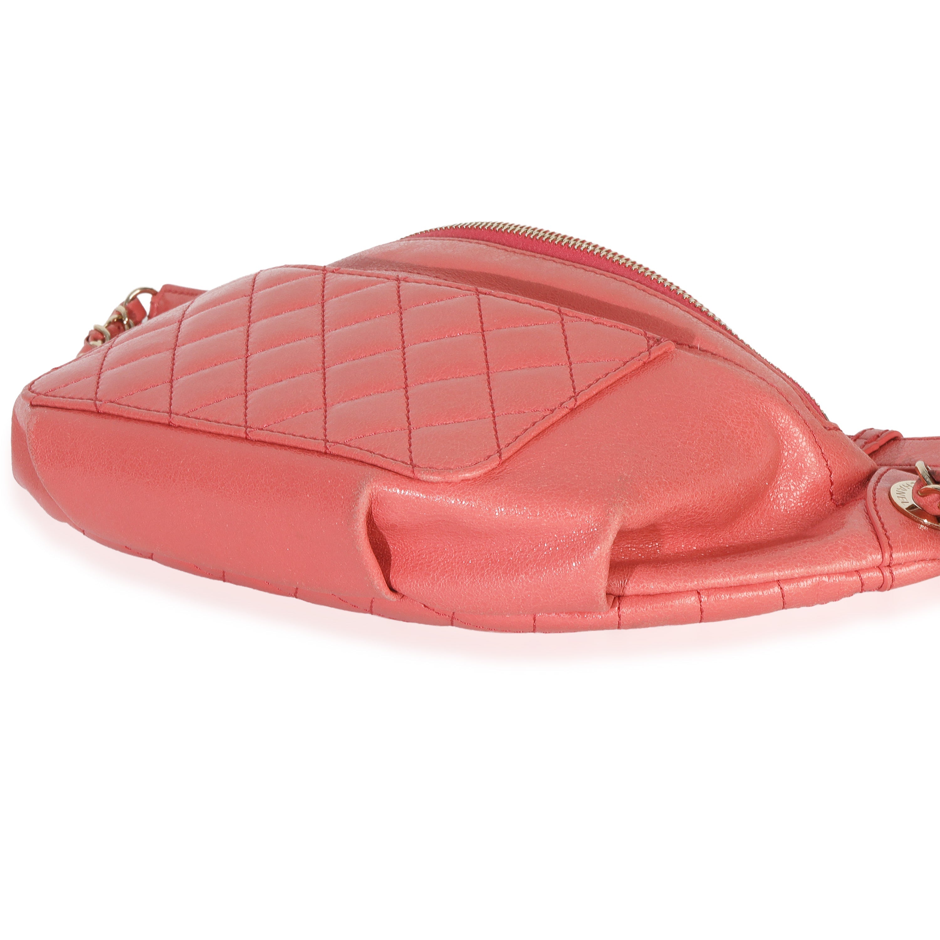 Pink Shiny Crumpled Quilted Calfskin Bi Classic Waist Bag