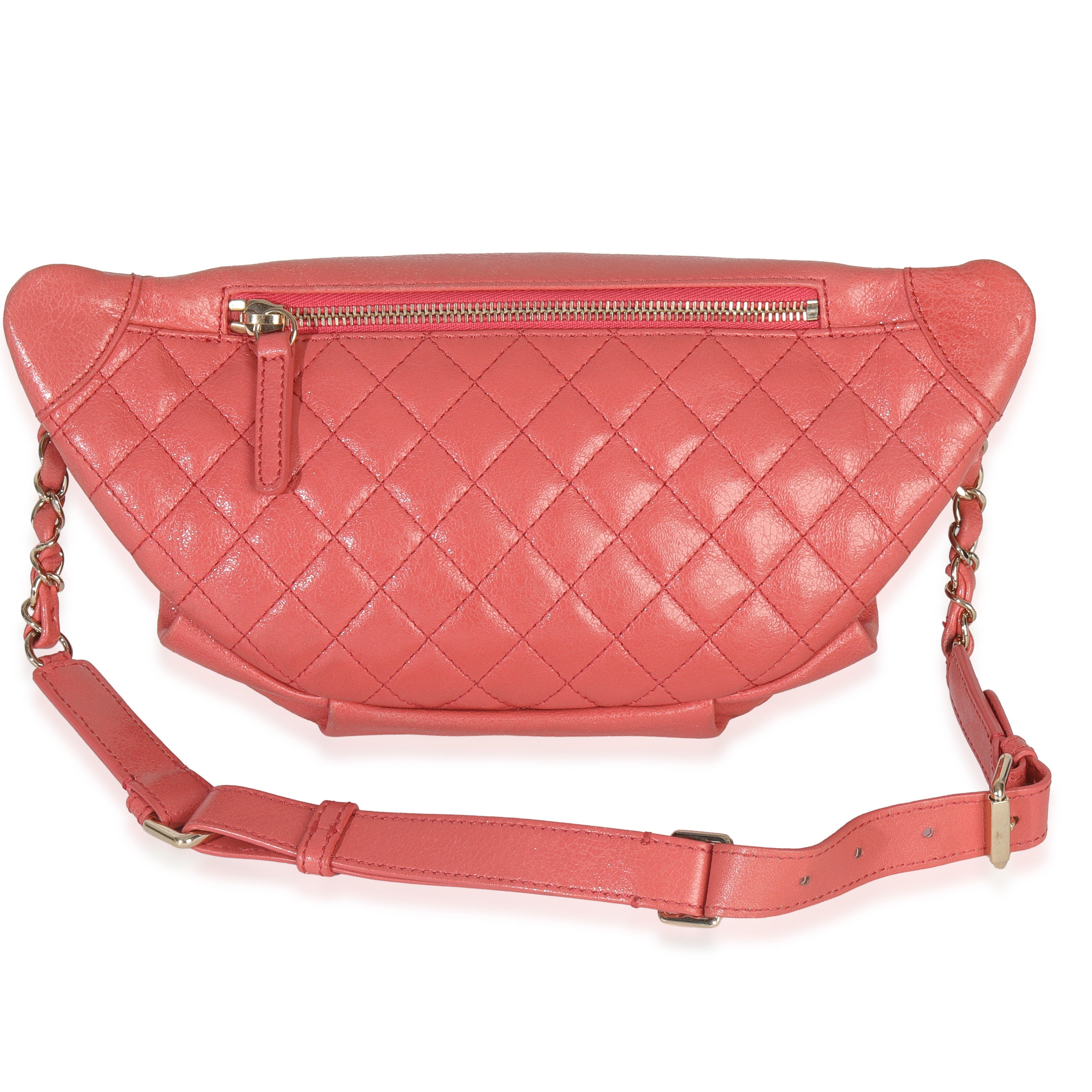 Pink Shiny Crumpled Quilted Calfskin Bi Classic Waist Bag