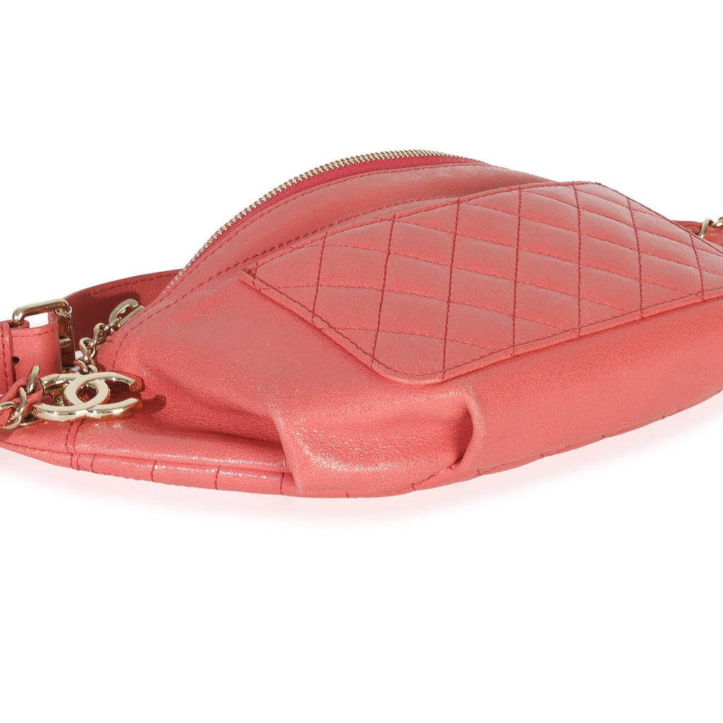 Pink Shiny Crumpled Quilted Calfskin Bi Classic Waist Bag