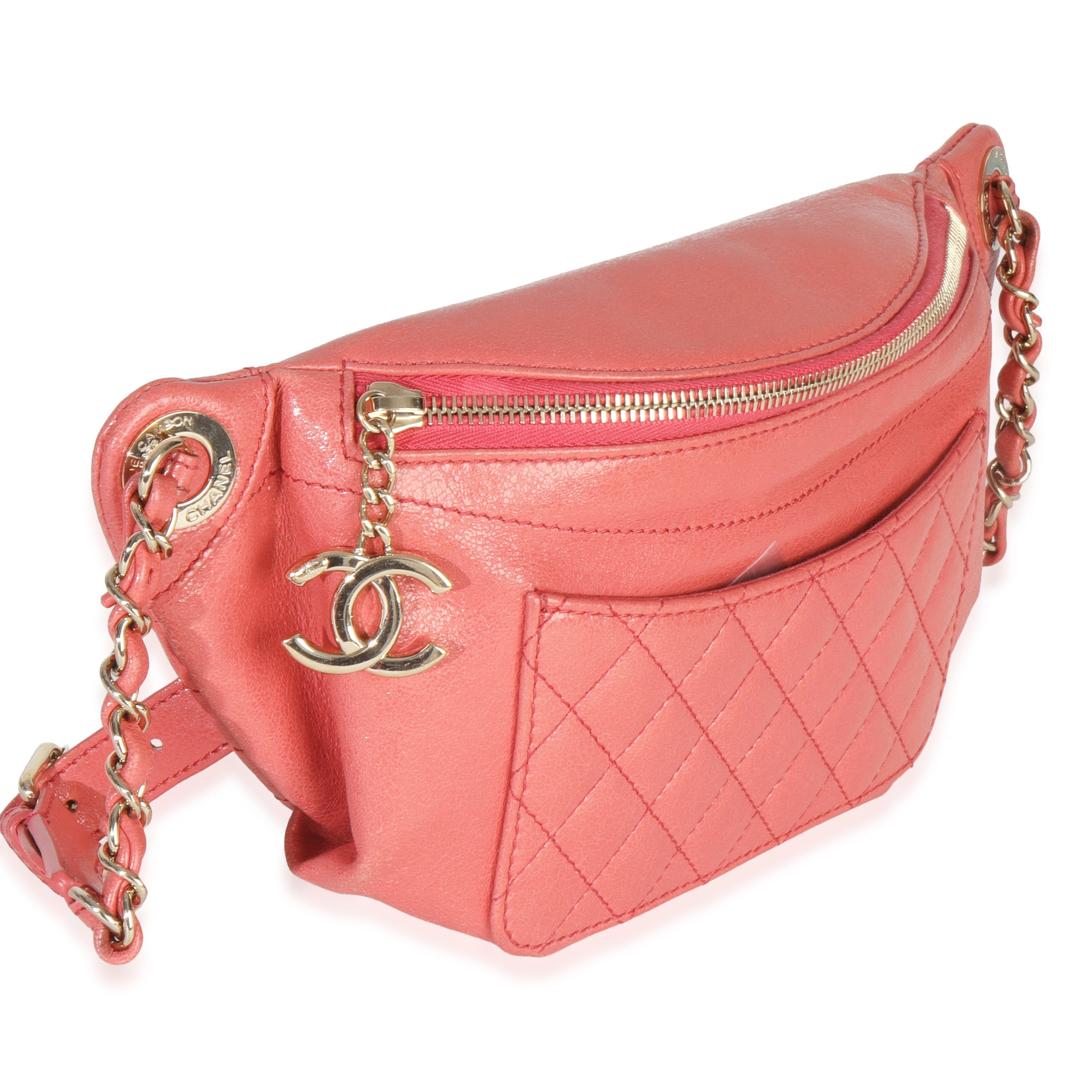 Pink Shiny Crumpled Quilted Calfskin Bi Classic Waist Bag