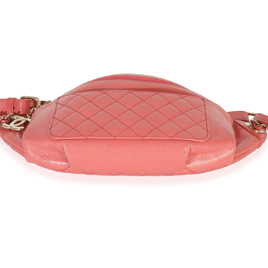 Pink Shiny Crumpled Quilted Calfskin Bi Classic Waist Bag