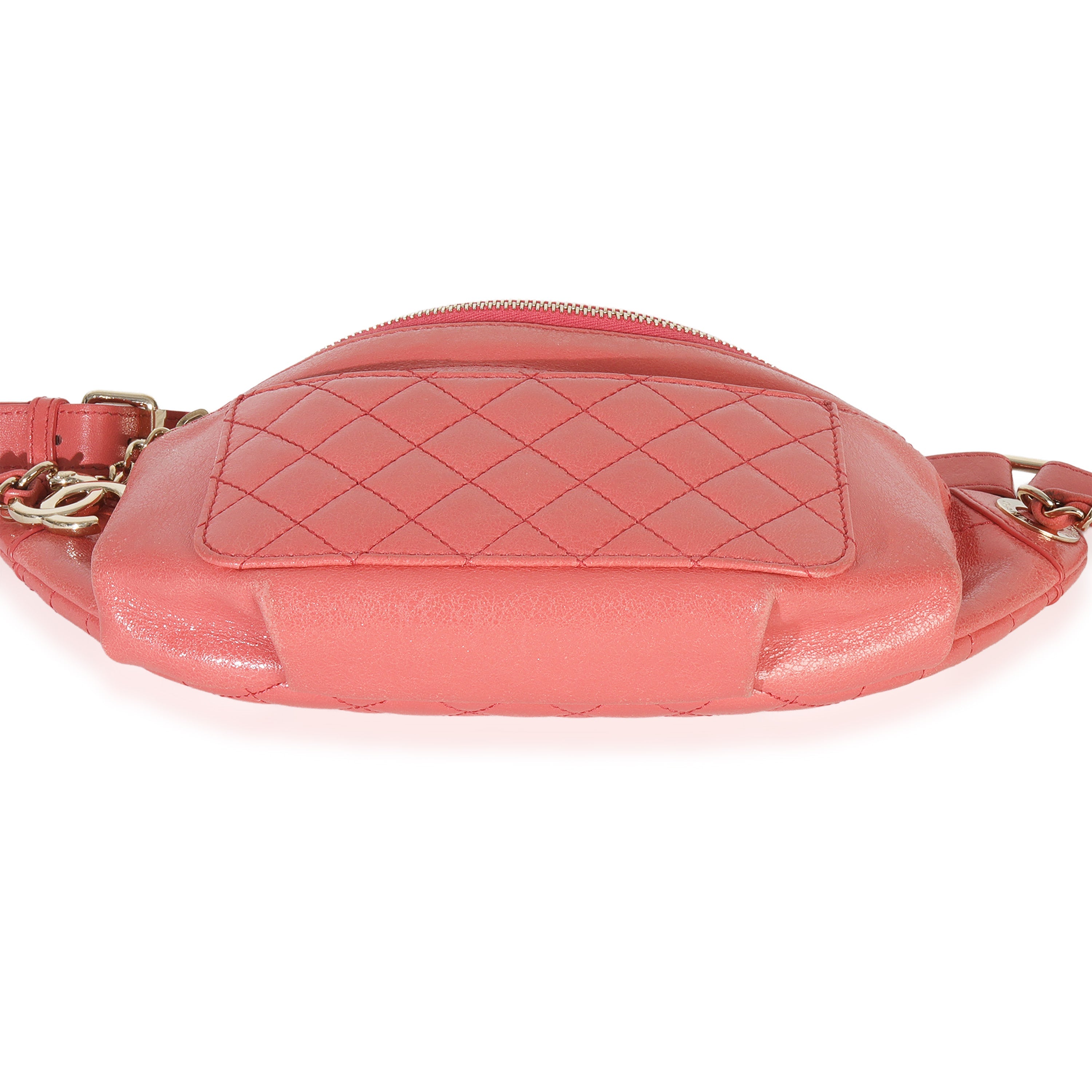 Pink Shiny Crumpled Quilted Calfskin Bi Classic Waist Bag
