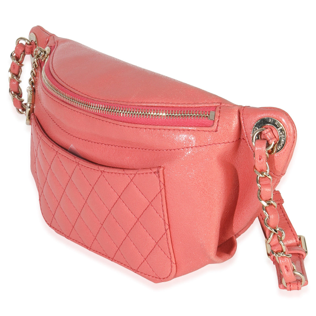 Pink Shiny Crumpled Quilted Calfskin Bi Classic Waist Bag
