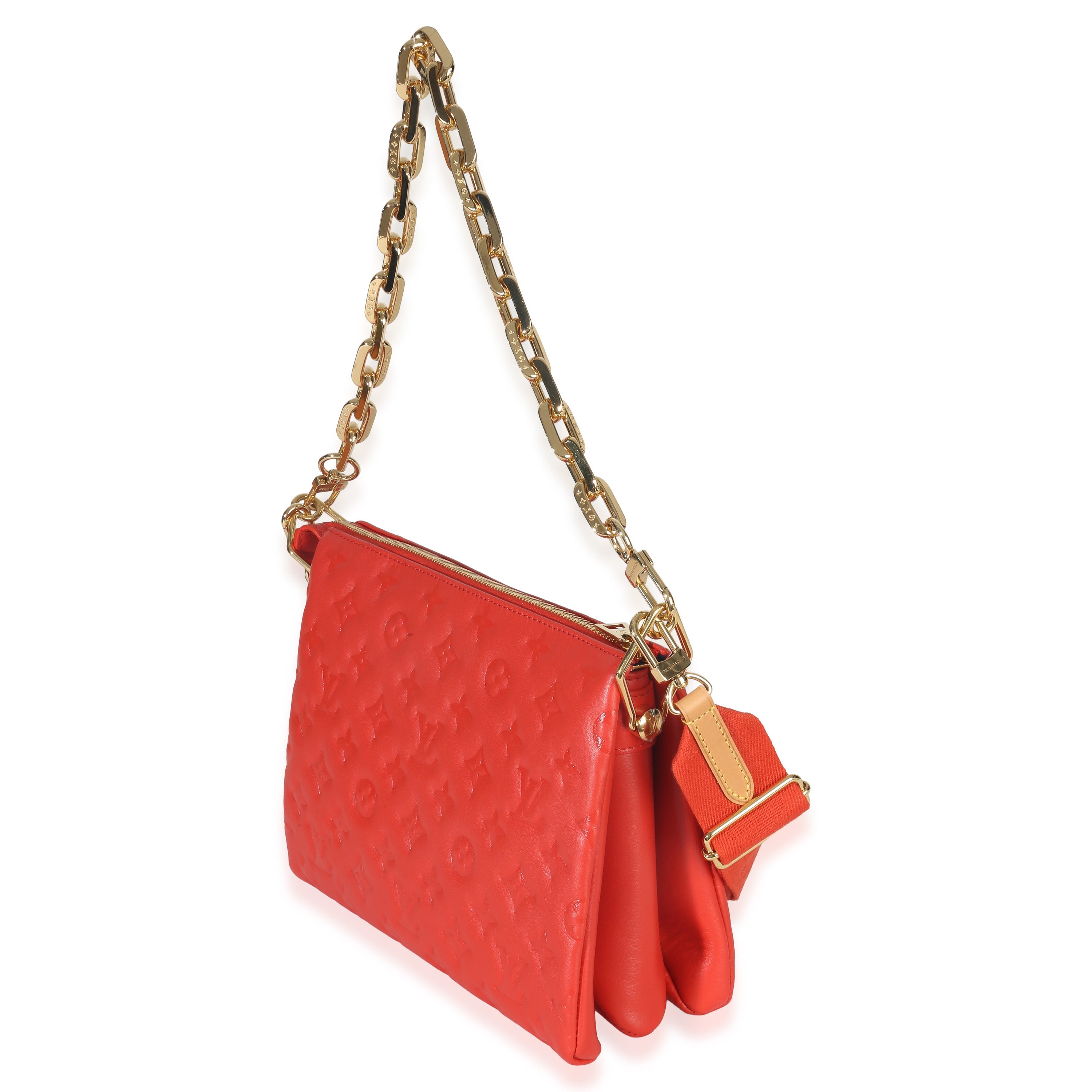 Red Monogram Embossed Lambskin Coussin PM