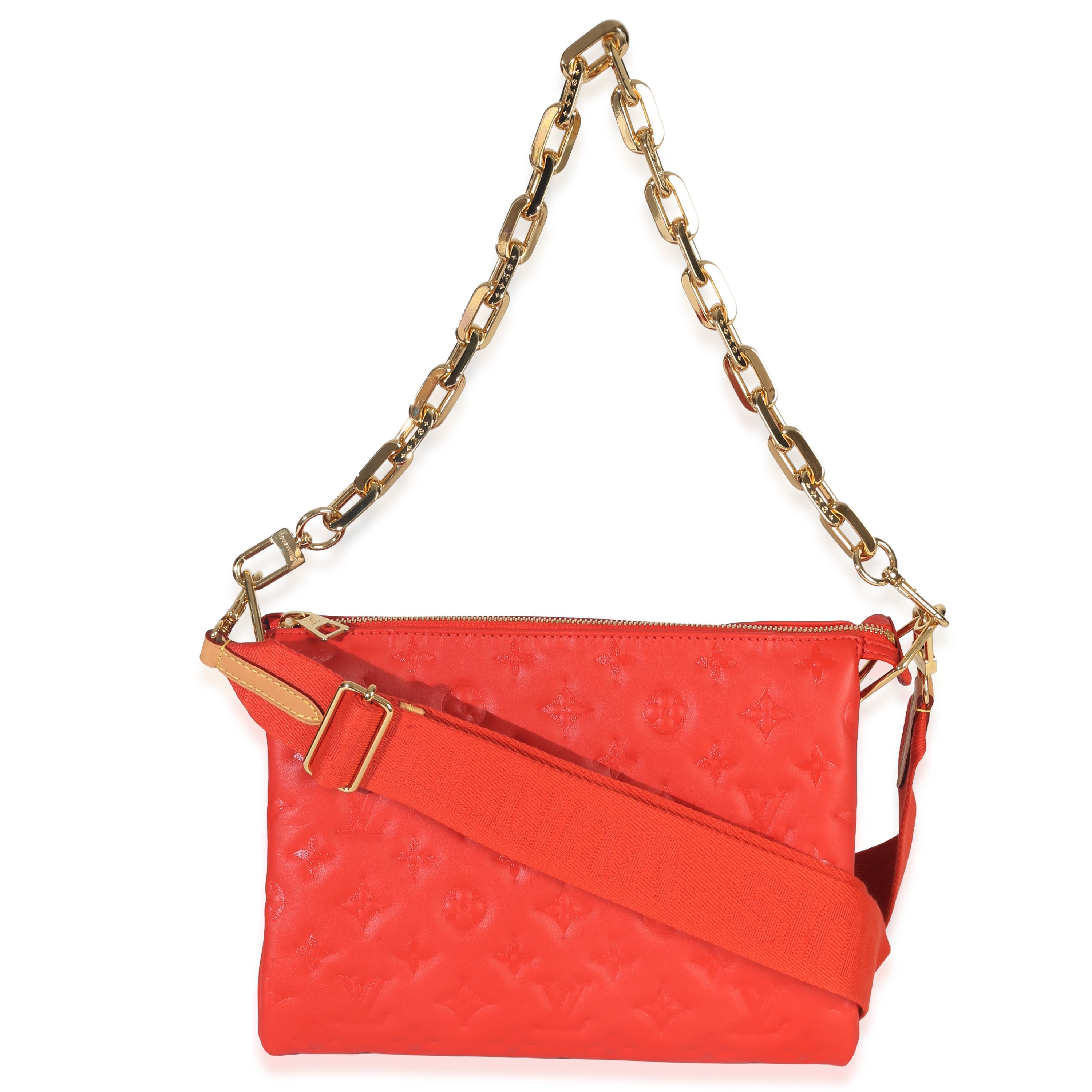 Red Monogram Embossed Lambskin Coussin PM