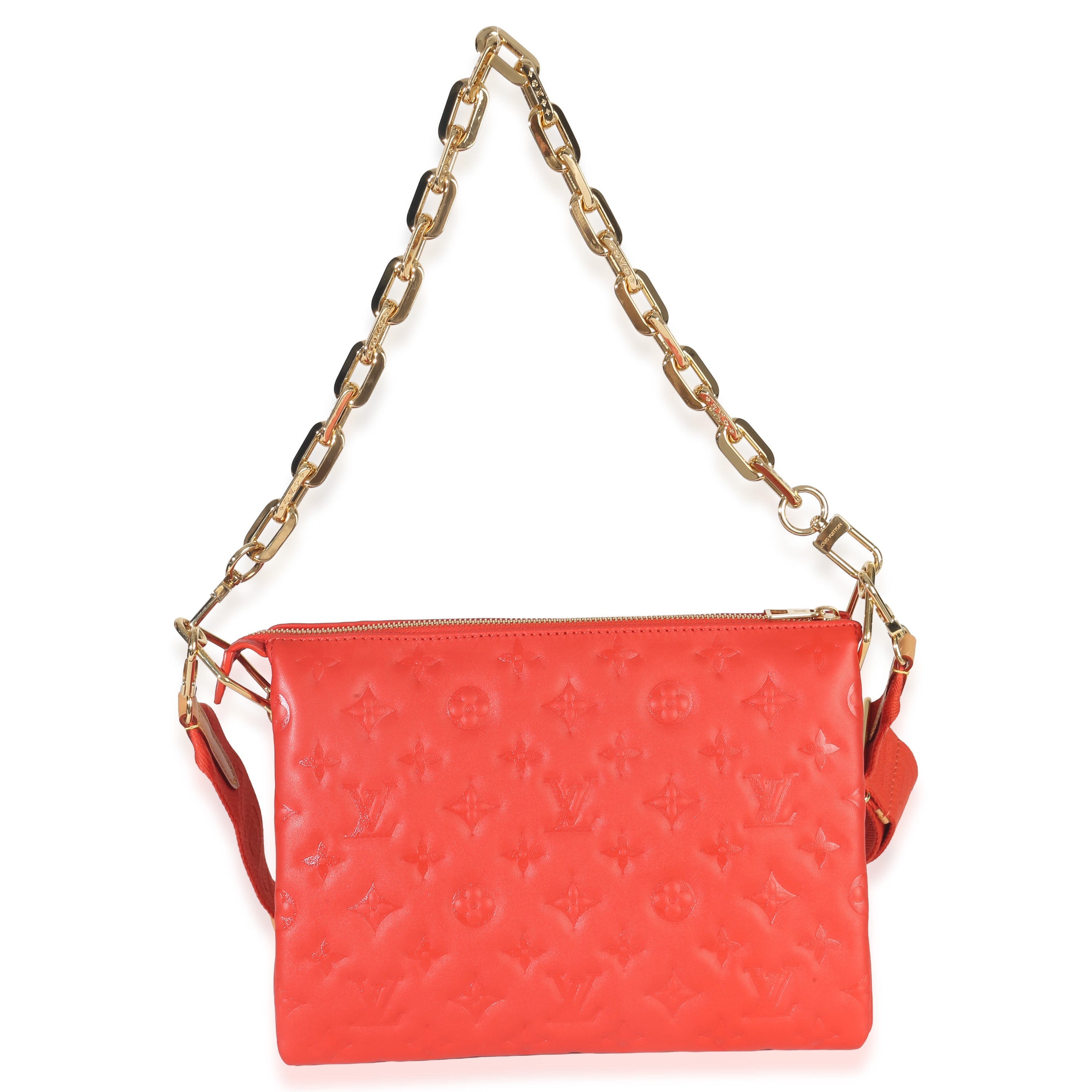 Red Monogram Embossed Lambskin Coussin PM