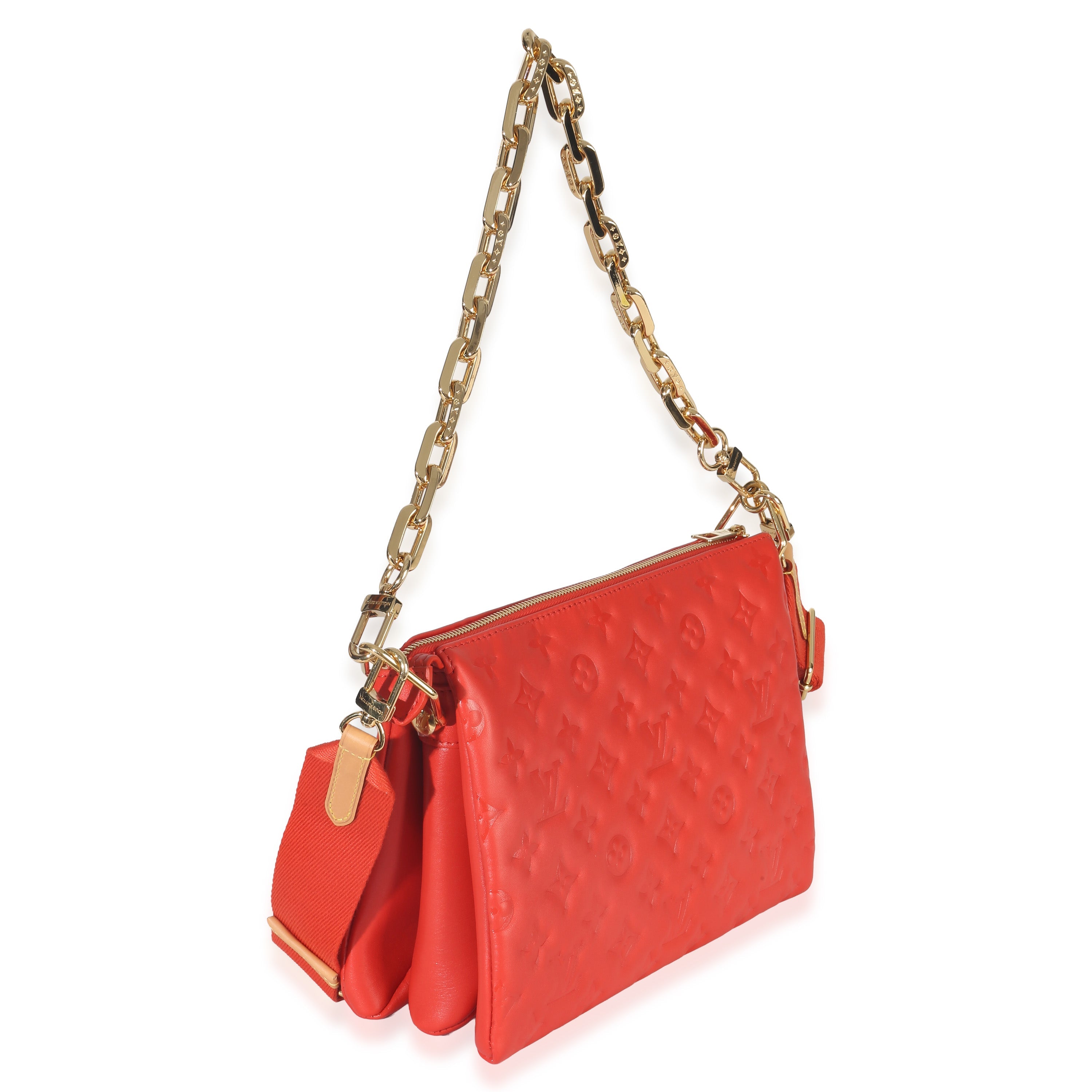Red Monogram Embossed Lambskin Coussin PM