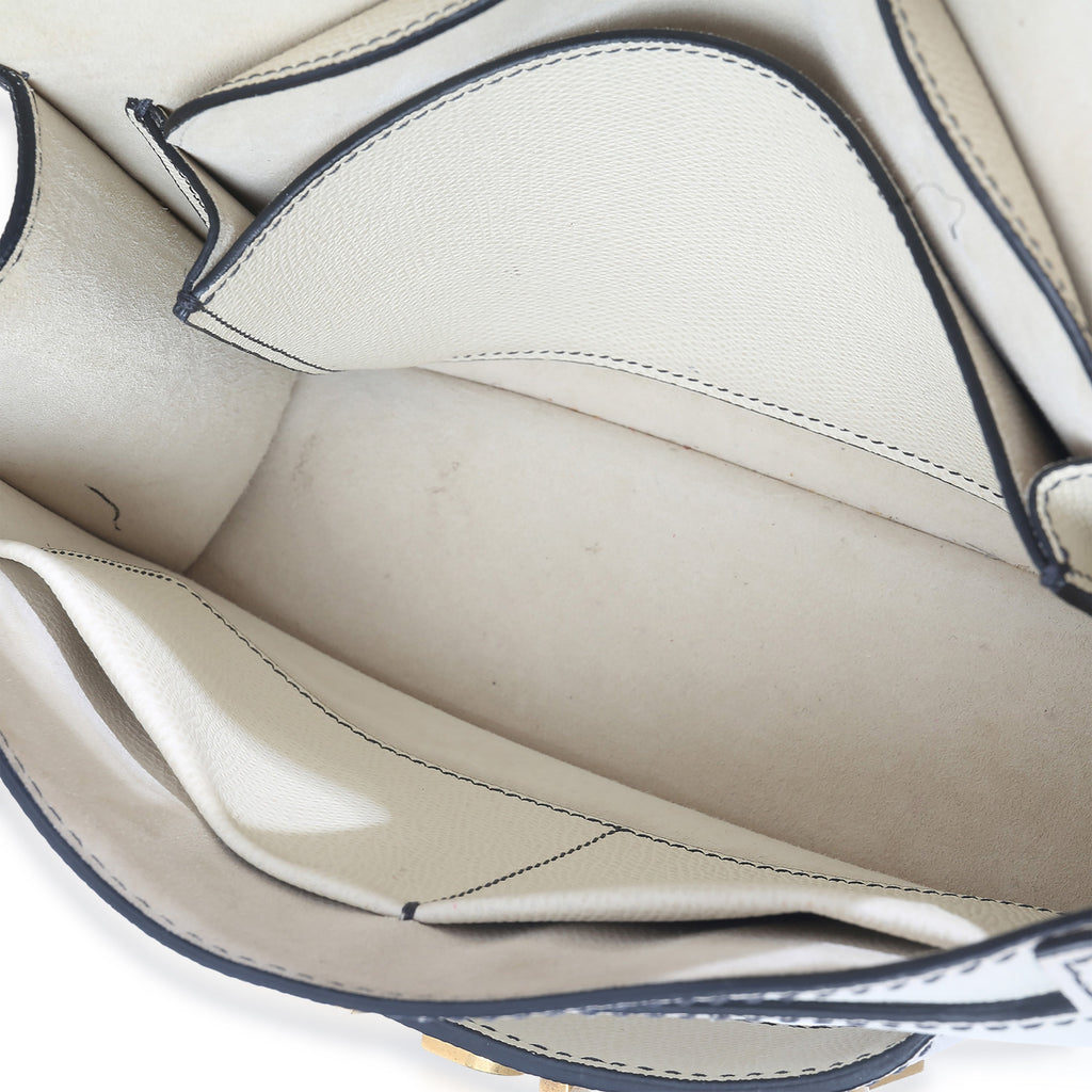 Off White Grained Calfskin JAdior Chain Flap Bag