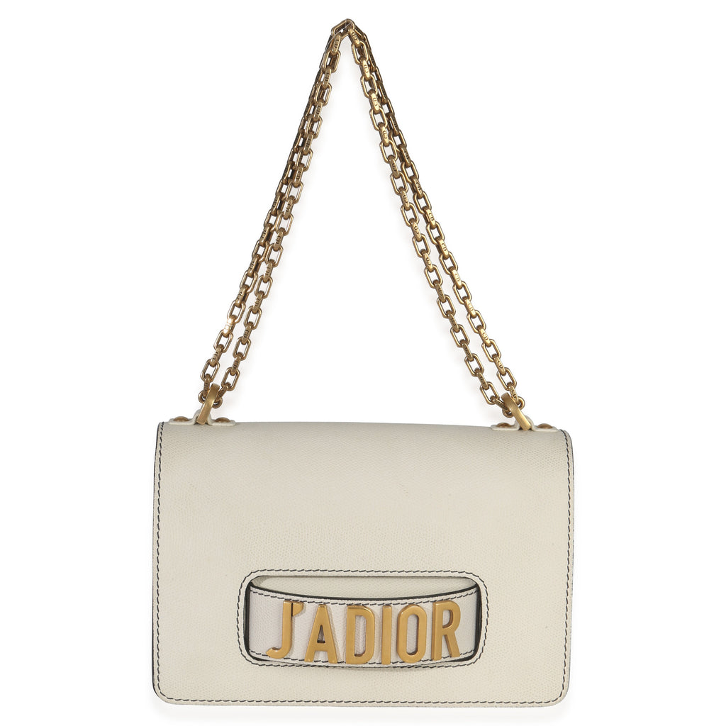 Off White Grained Calfskin JAdior Chain Flap Bag