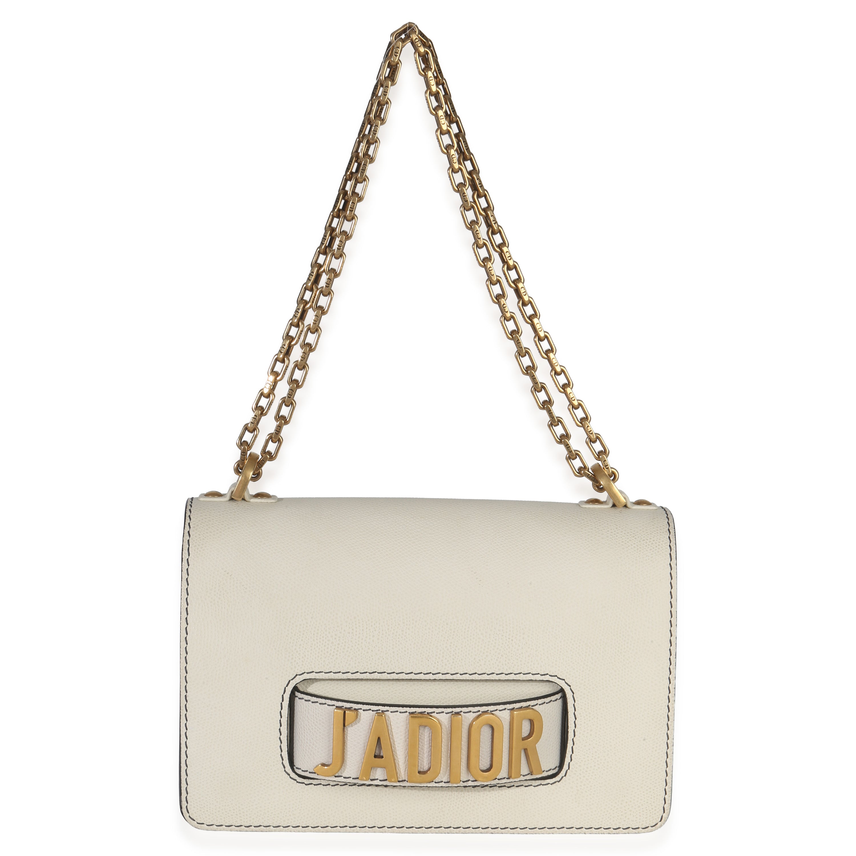 Off White Grained Calfskin JAdior Chain Flap Bag