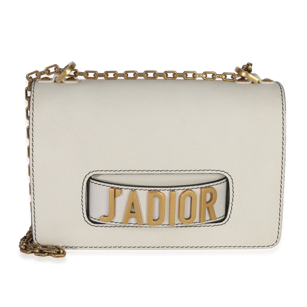 Off White Grained Calfskin JAdior Chain Flap Bag