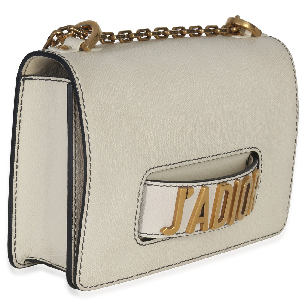 Off White Grained Calfskin JAdior Chain Flap Bag