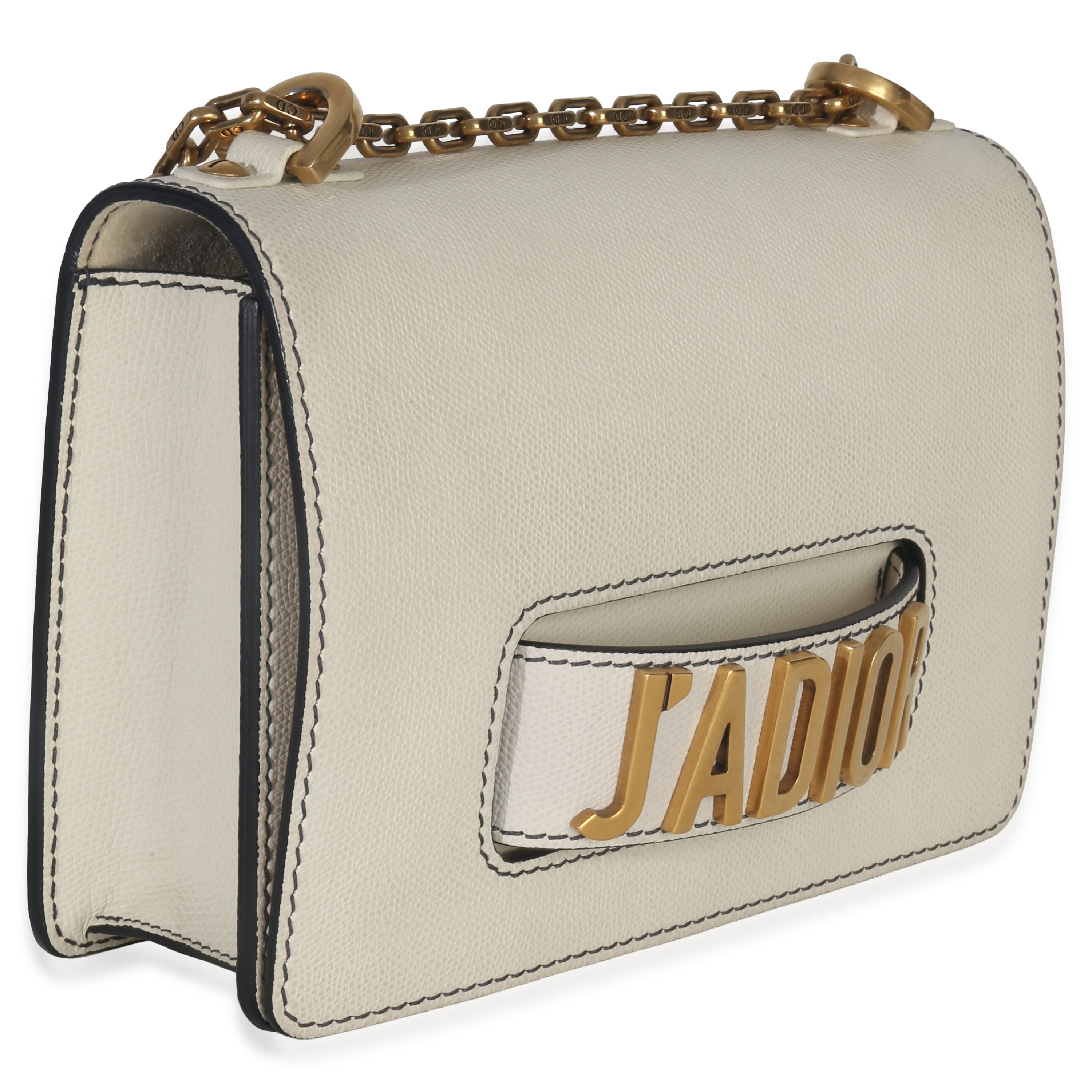 Off White Grained Calfskin JAdior Chain Flap Bag