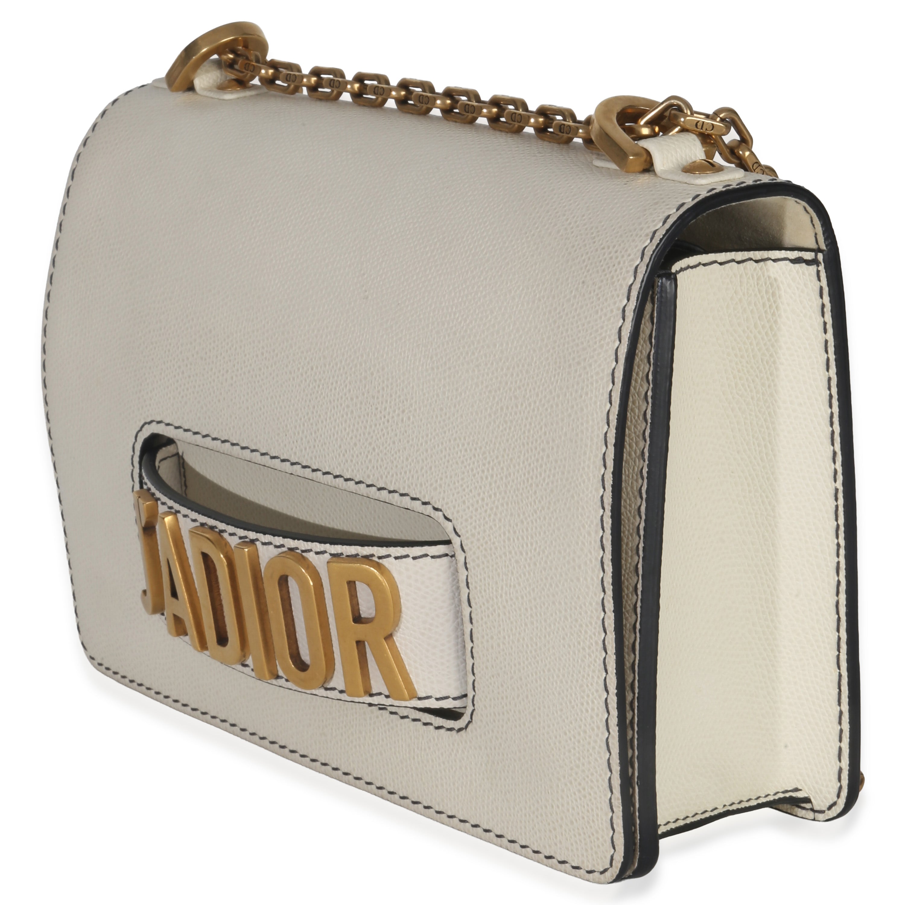 Off White Grained Calfskin JAdior Chain Flap Bag