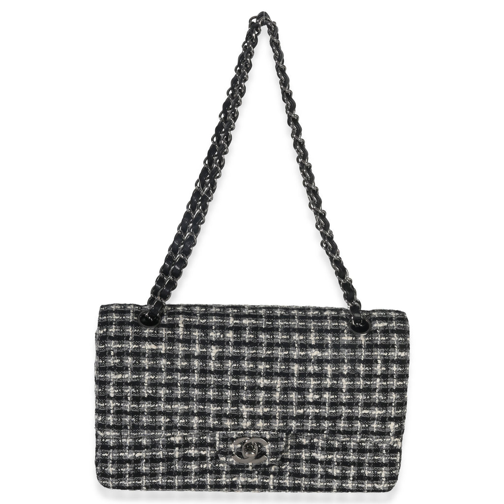 Black White Tweed Quilted Medium Classic Double Flap