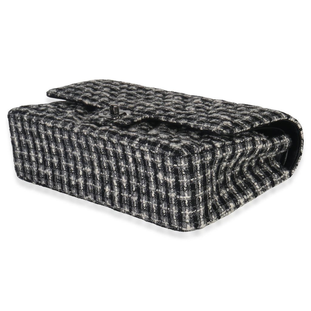 Black White Tweed Quilted Medium Classic Double Flap