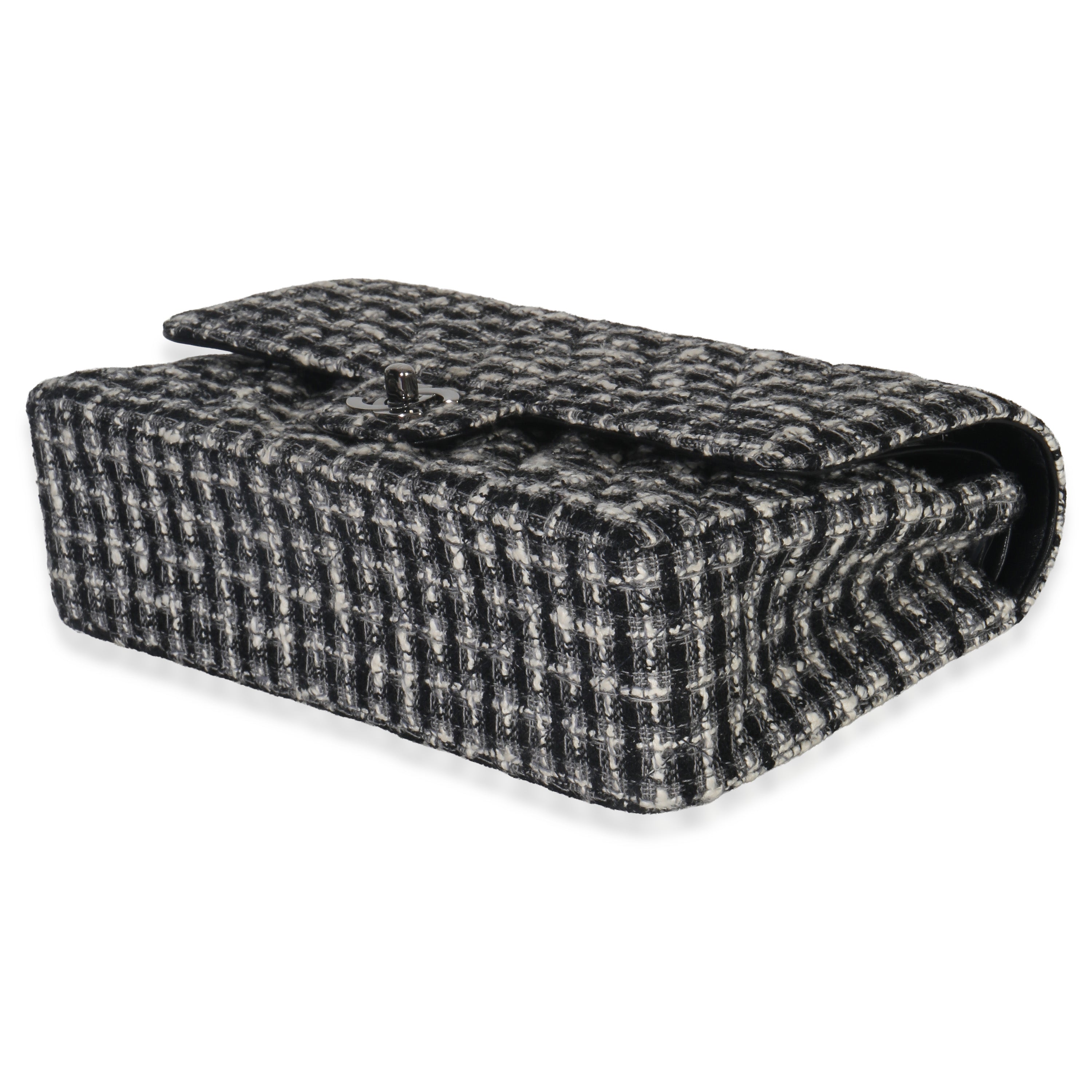 Black White Tweed Quilted Medium Classic Double Flap