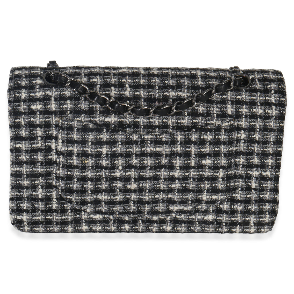 Black White Tweed Quilted Medium Classic Double Flap