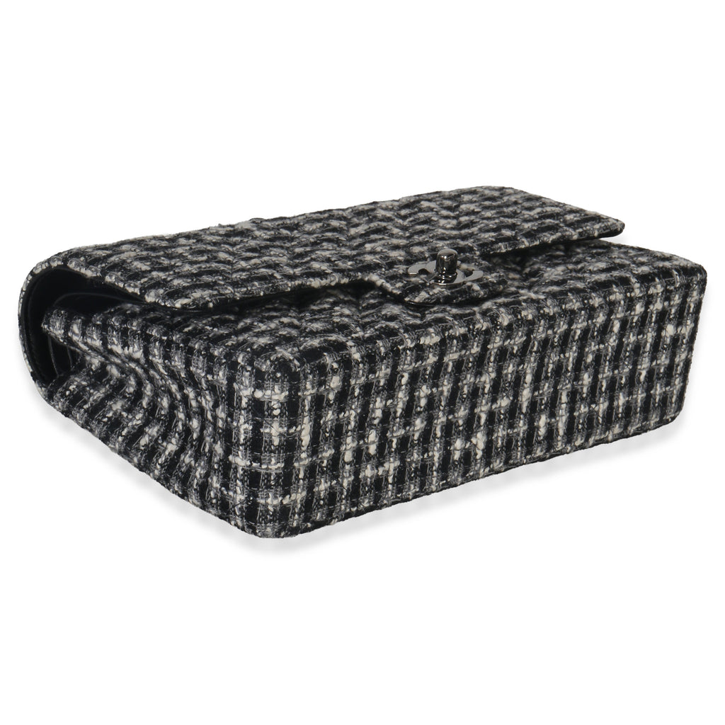 Black White Tweed Quilted Medium Classic Double Flap