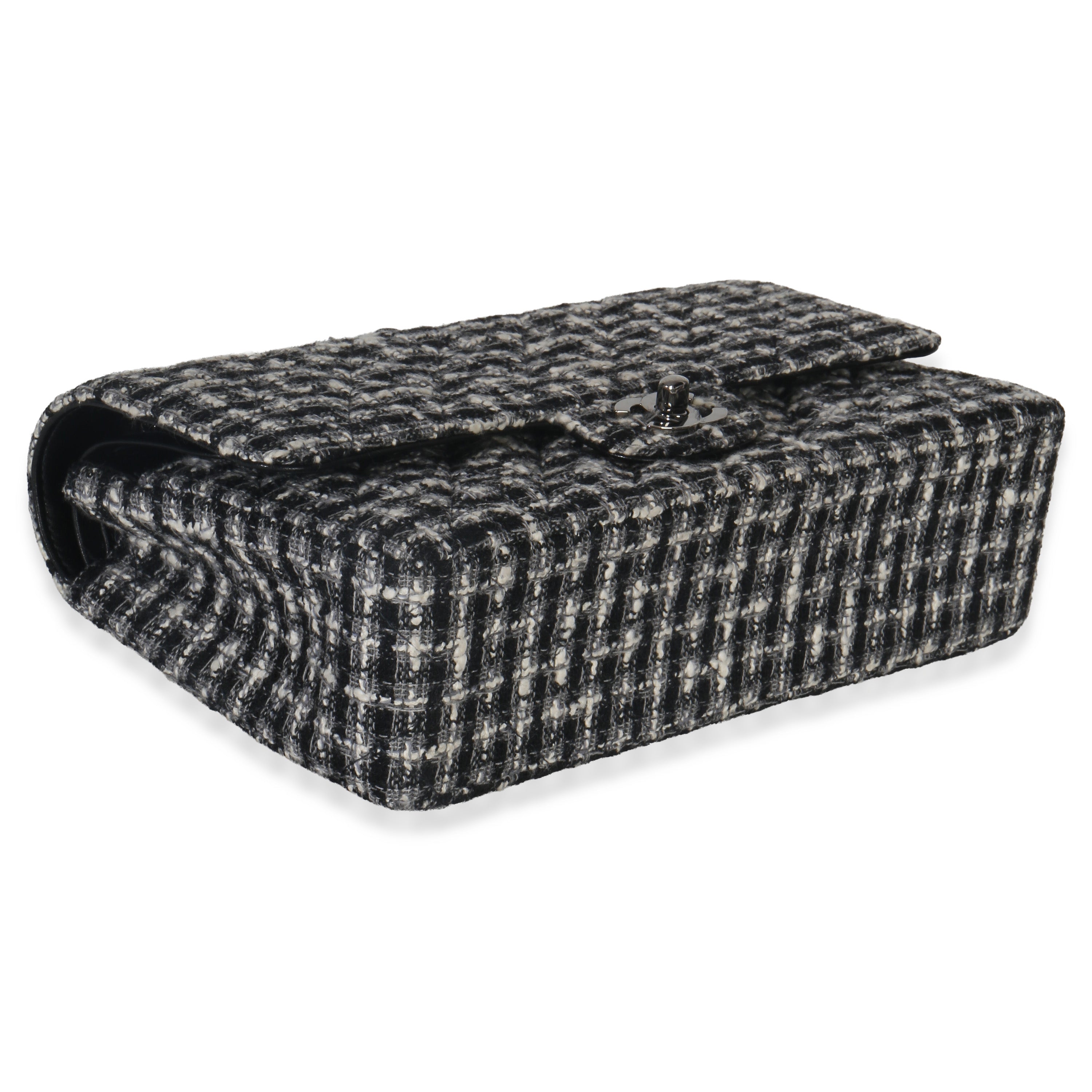Black White Tweed Quilted Medium Classic Double Flap