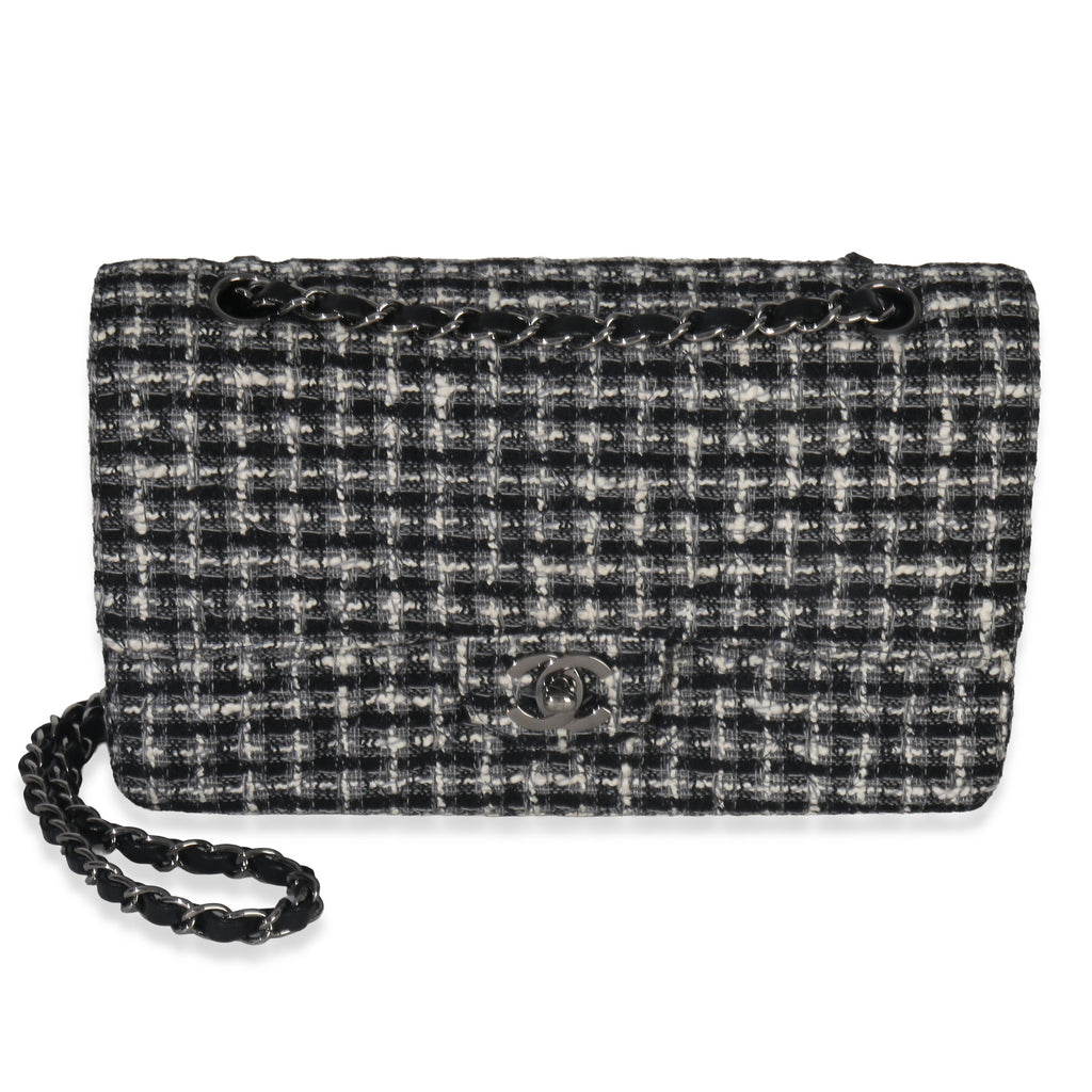 Black White Tweed Quilted Medium Classic Double Flap