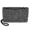 Black White Tweed Quilted Medium Classic Double Flap