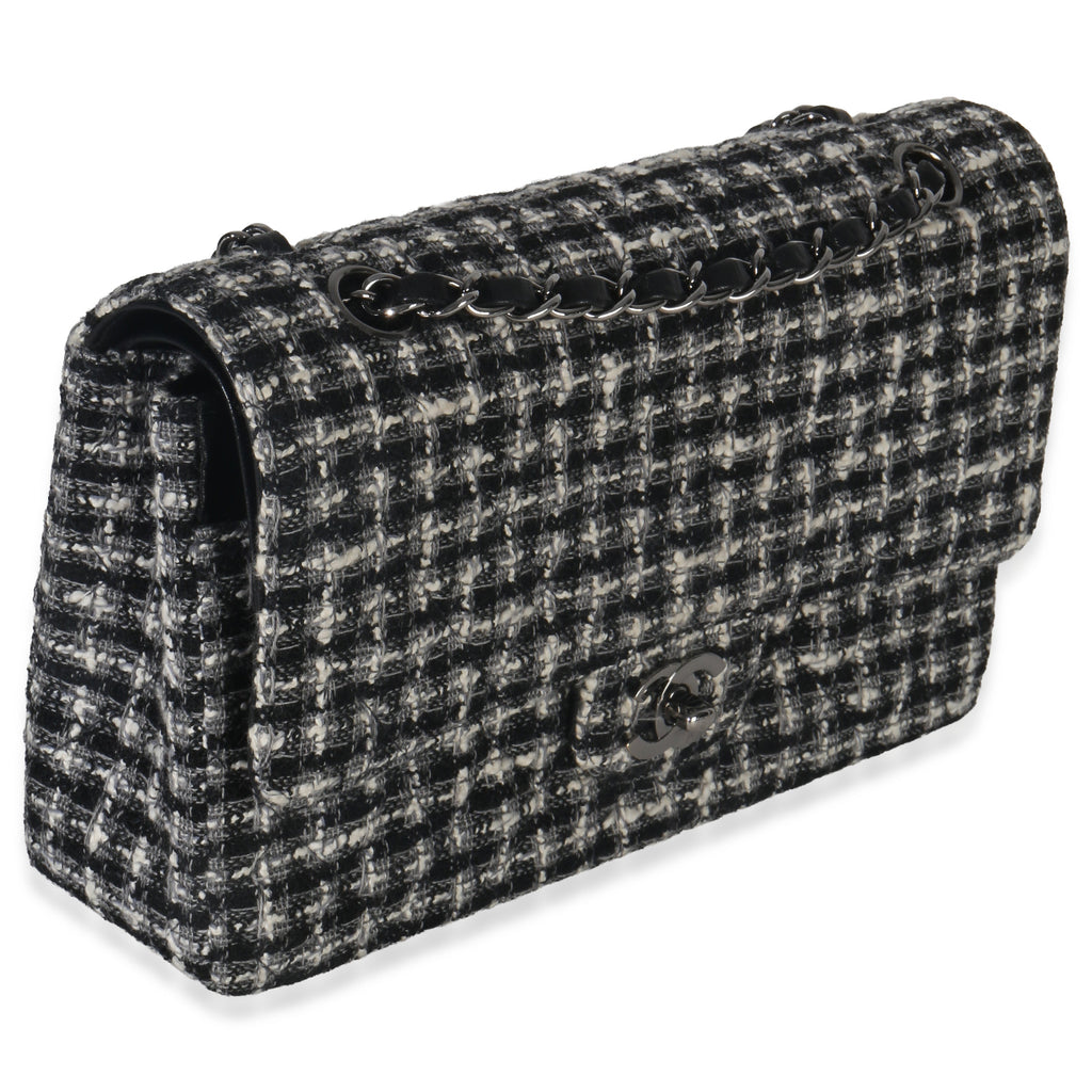 Black White Tweed Quilted Medium Classic Double Flap
