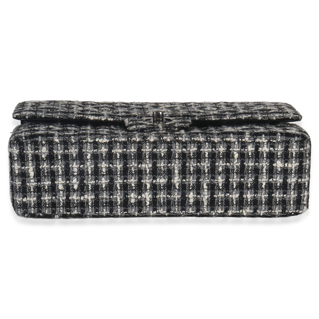 Black White Tweed Quilted Medium Classic Double Flap