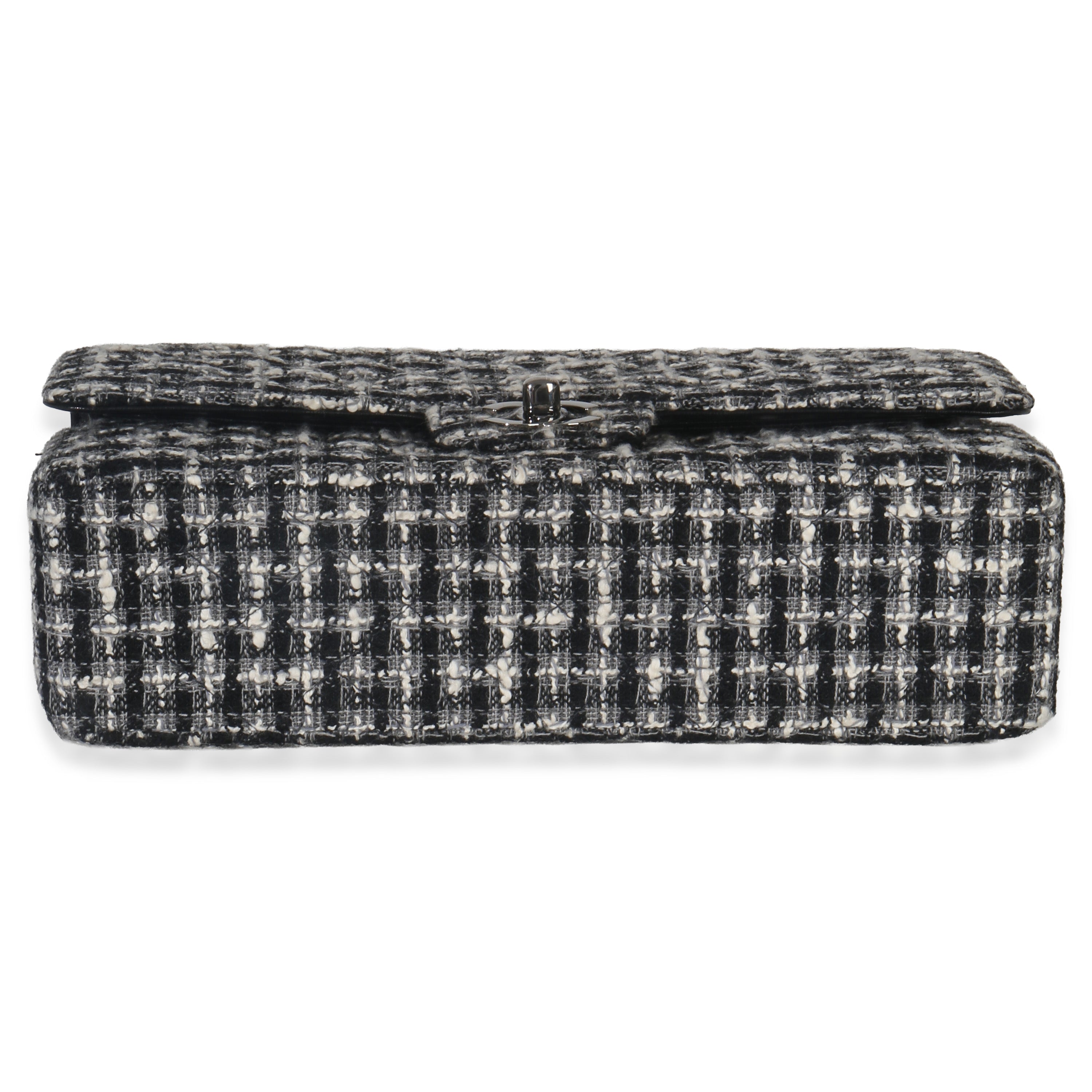 Black White Tweed Quilted Medium Classic Double Flap