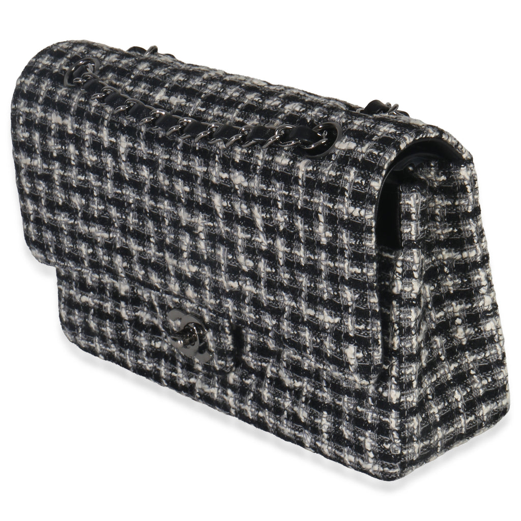 Black White Tweed Quilted Medium Classic Double Flap