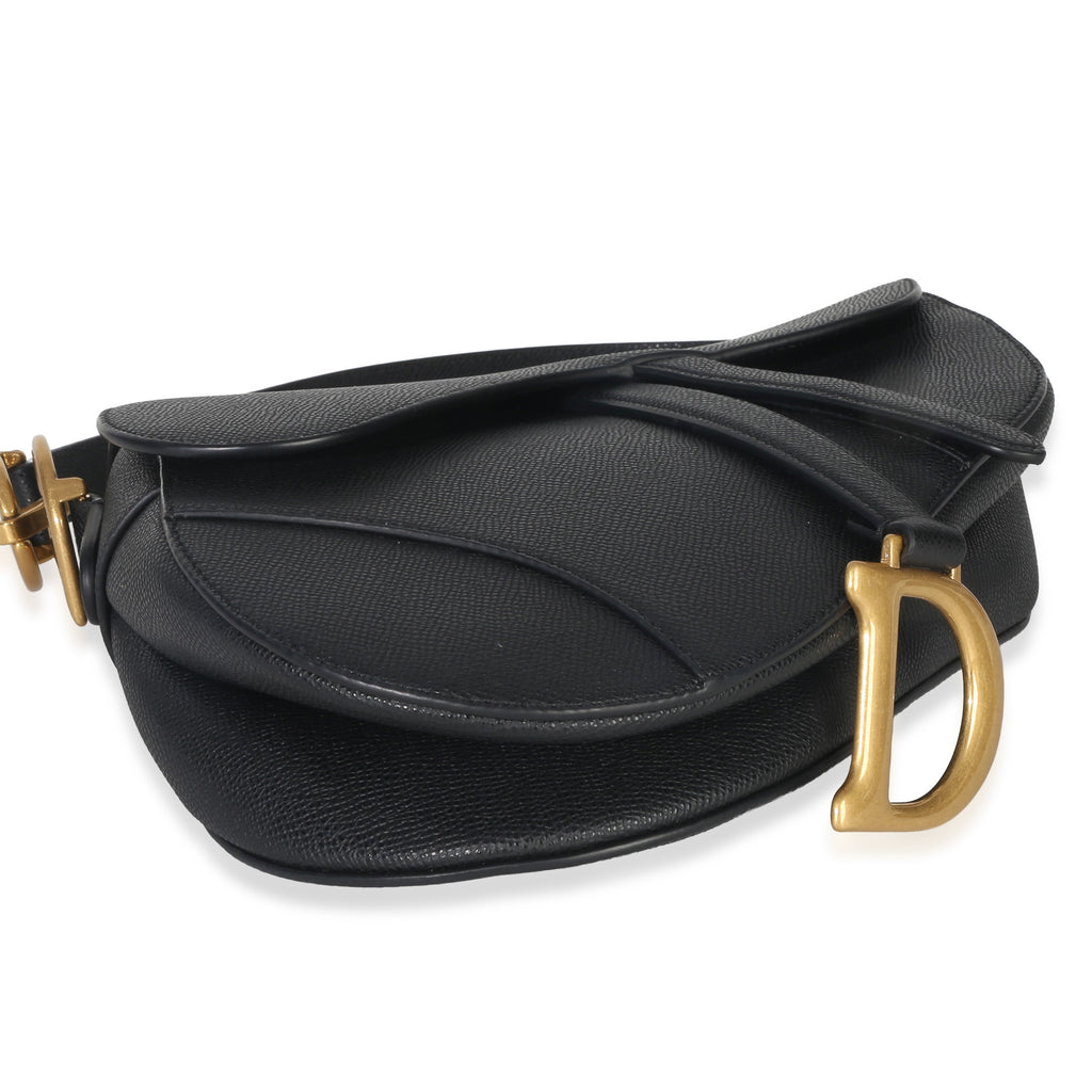 Black Grained Calfskin Medium Saddle Bag