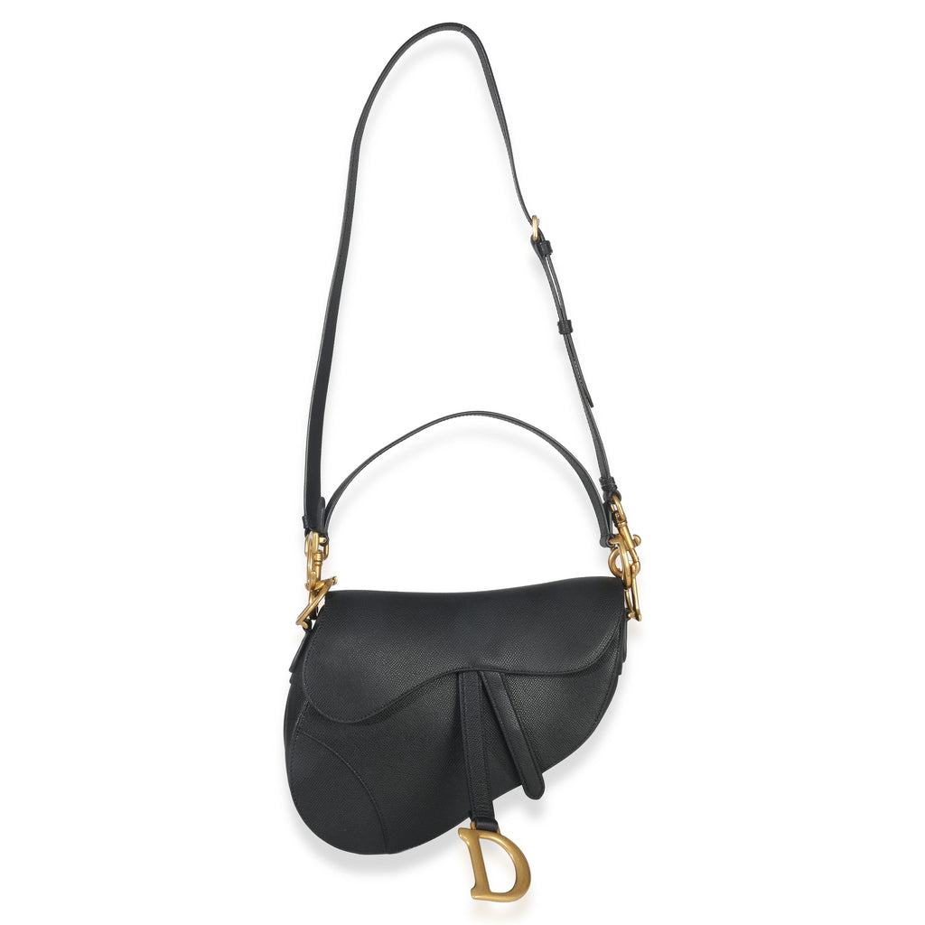 Black Grained Calfskin Medium Saddle Bag