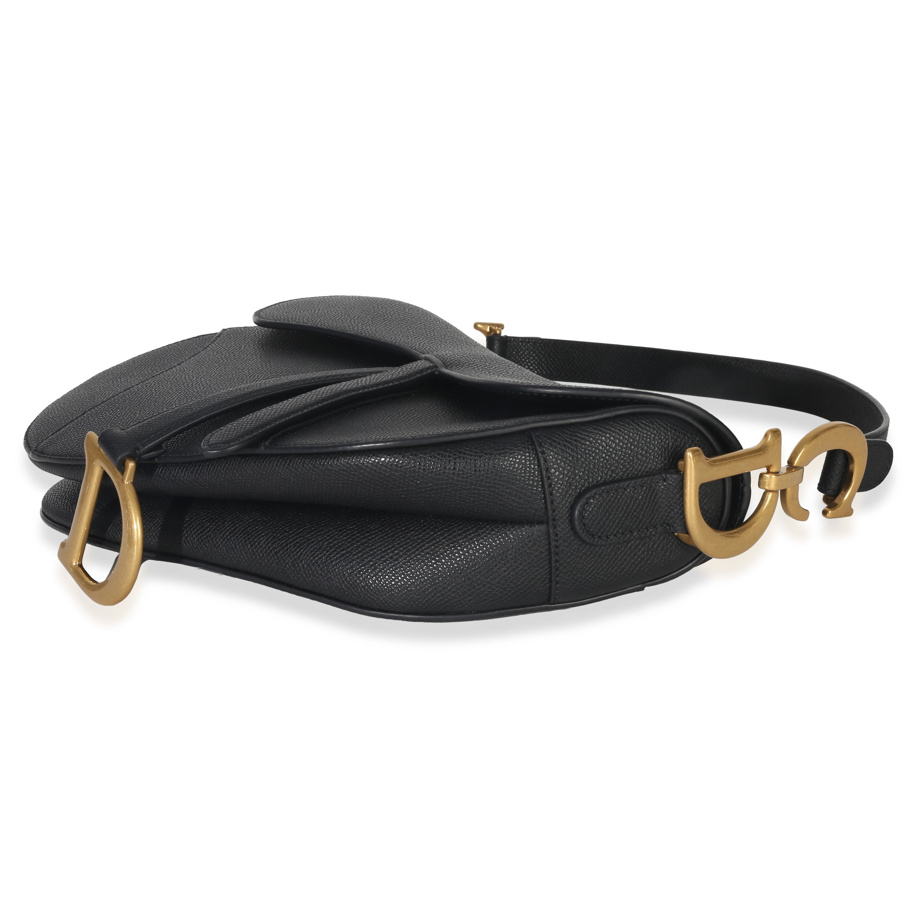 Black Grained Calfskin Medium Saddle Bag