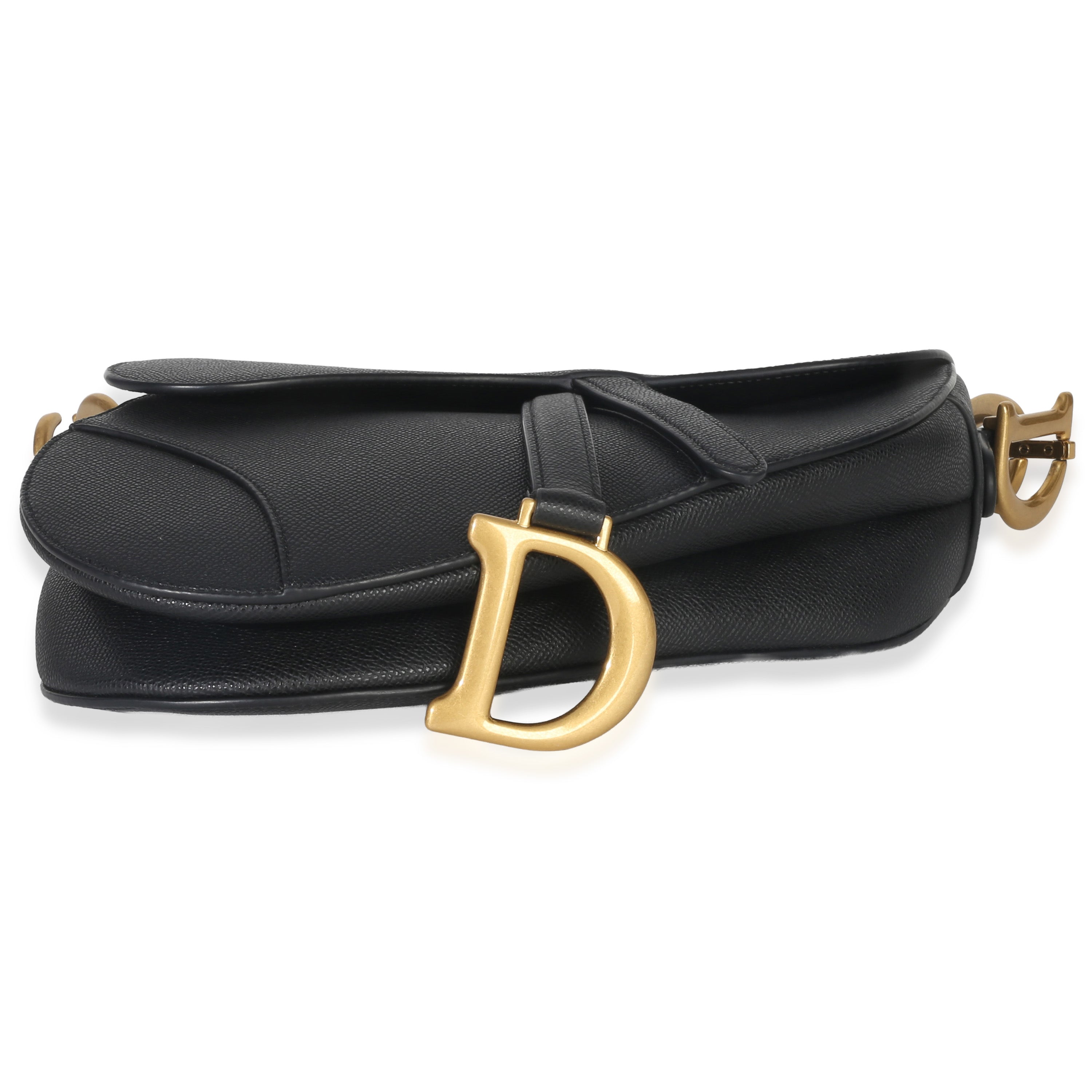 Black Grained Calfskin Medium Saddle Bag