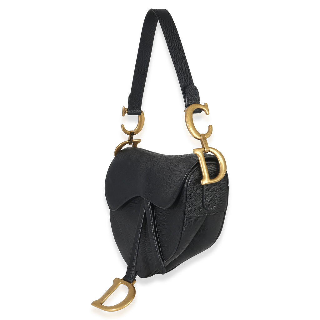 Black Grained Calfskin Medium Saddle Bag