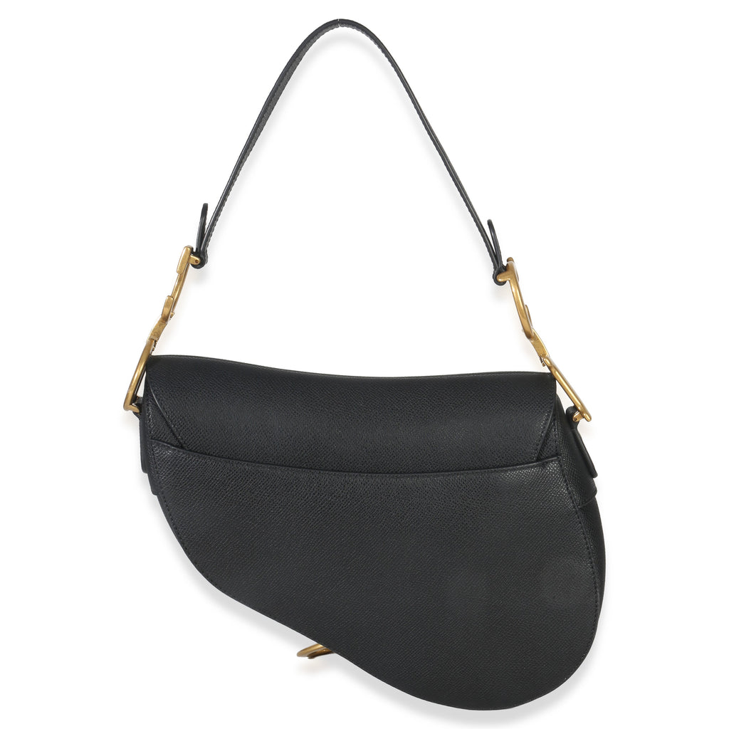 Black Grained Calfskin Medium Saddle Bag