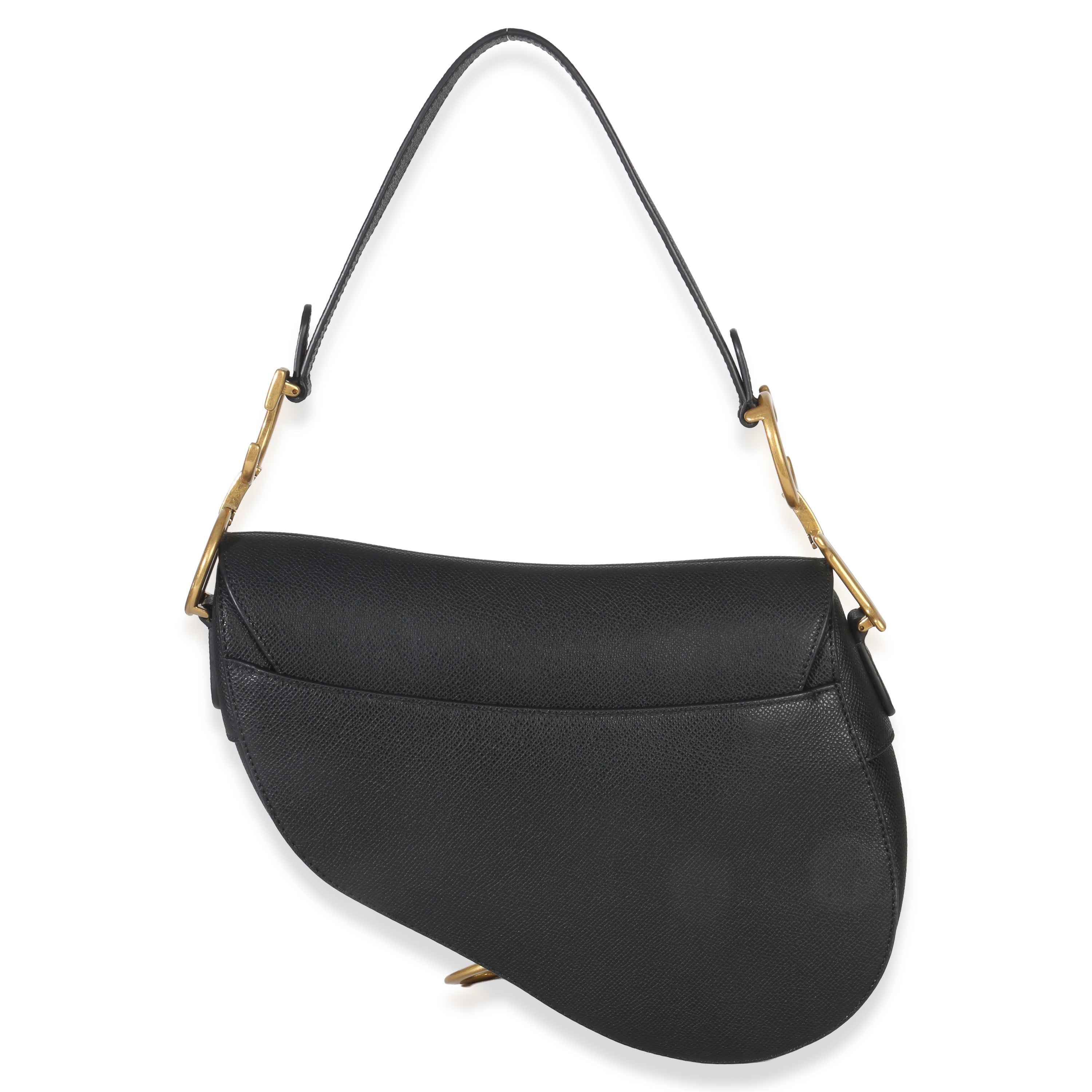 Black Grained Calfskin Medium Saddle Bag