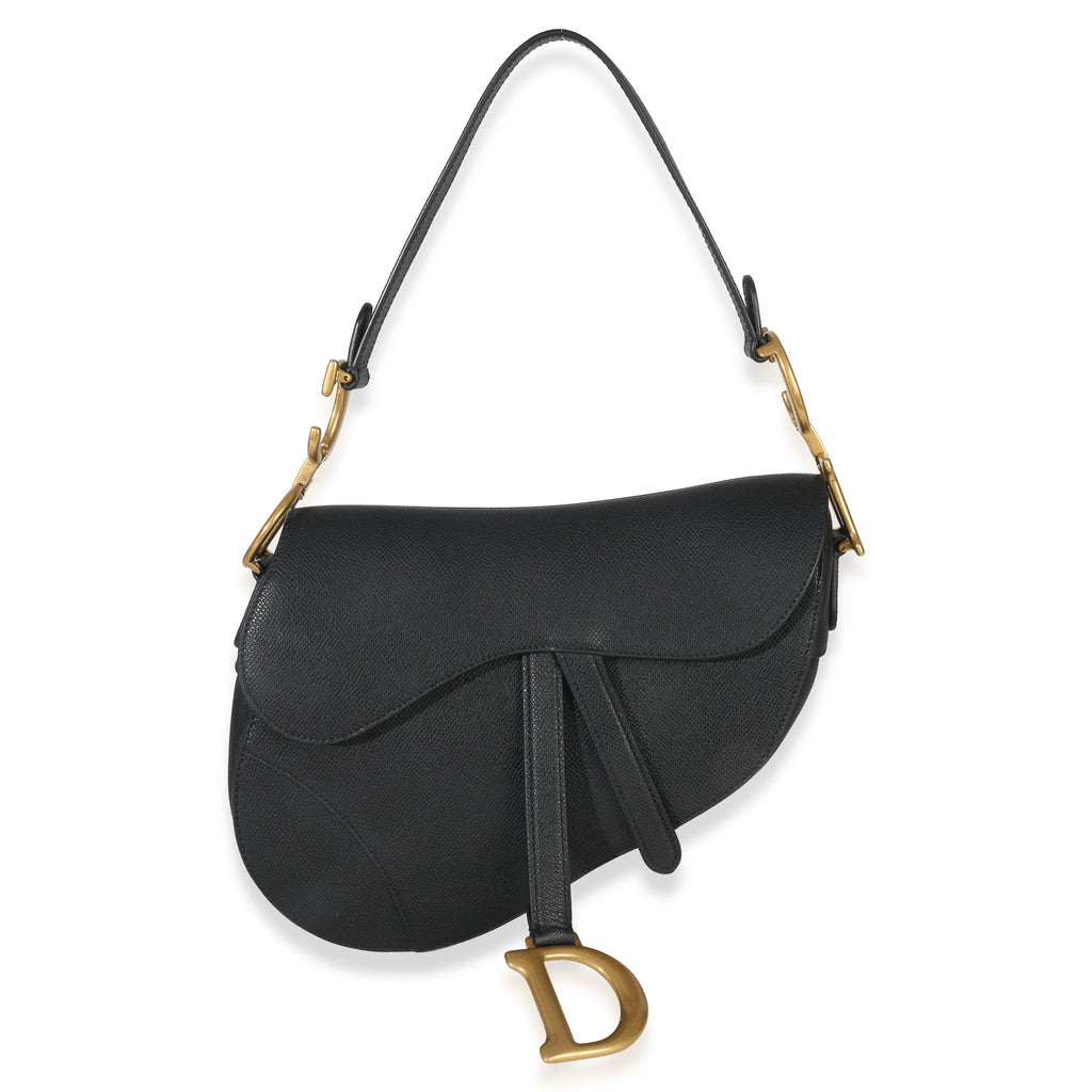 Black Grained Calfskin Medium Saddle Bag