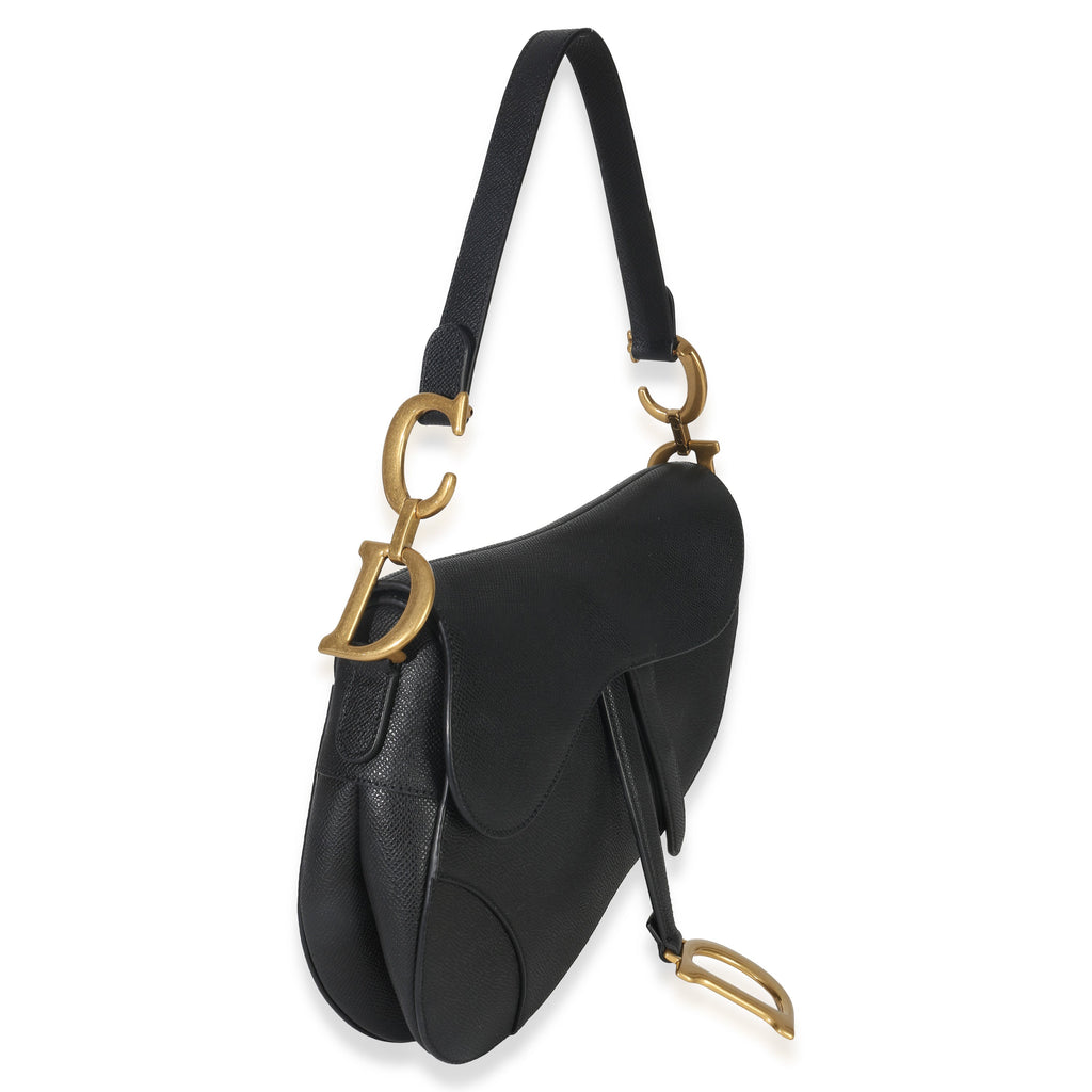 Black Grained Calfskin Medium Saddle Bag