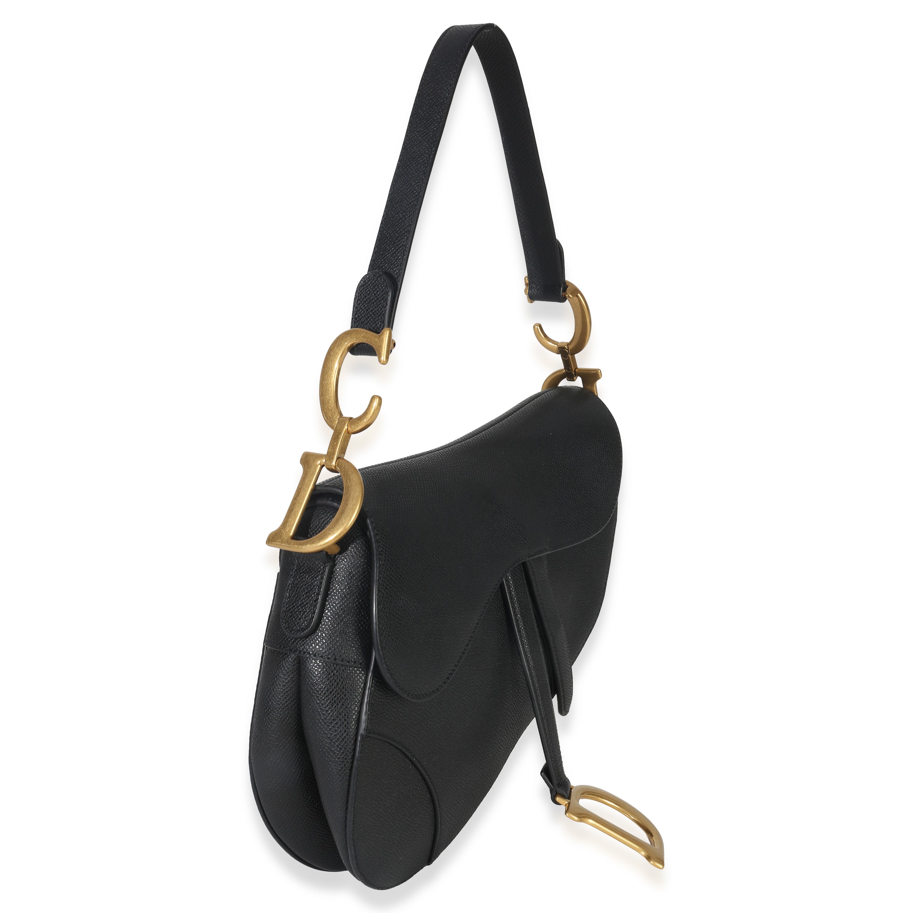 Black Grained Calfskin Medium Saddle Bag