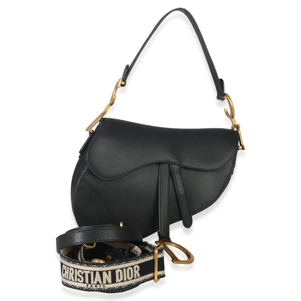 Black Grained Calfskin Medium Saddle Bag