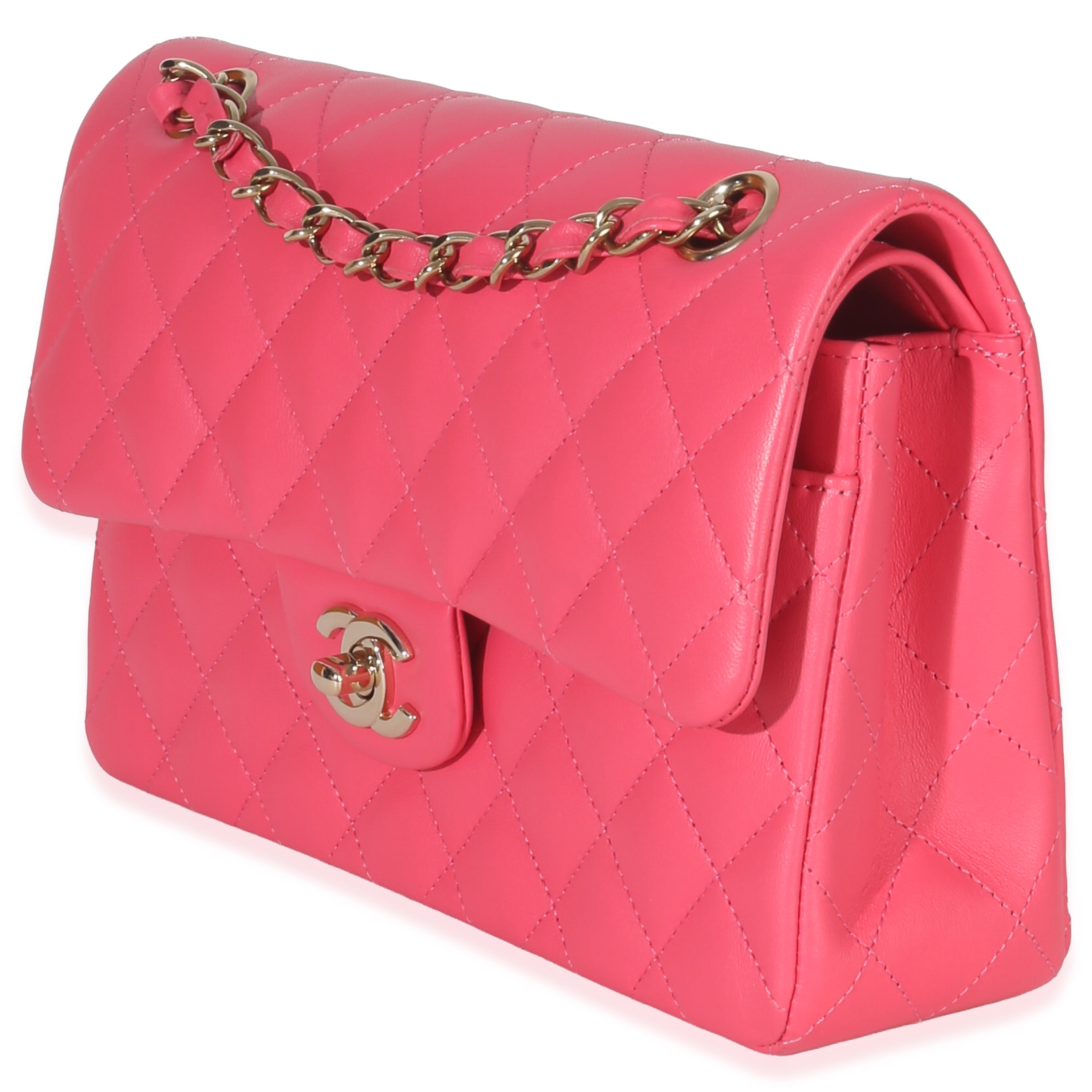 Pink Quilted Lambskin Small Classic Double Flap Bag