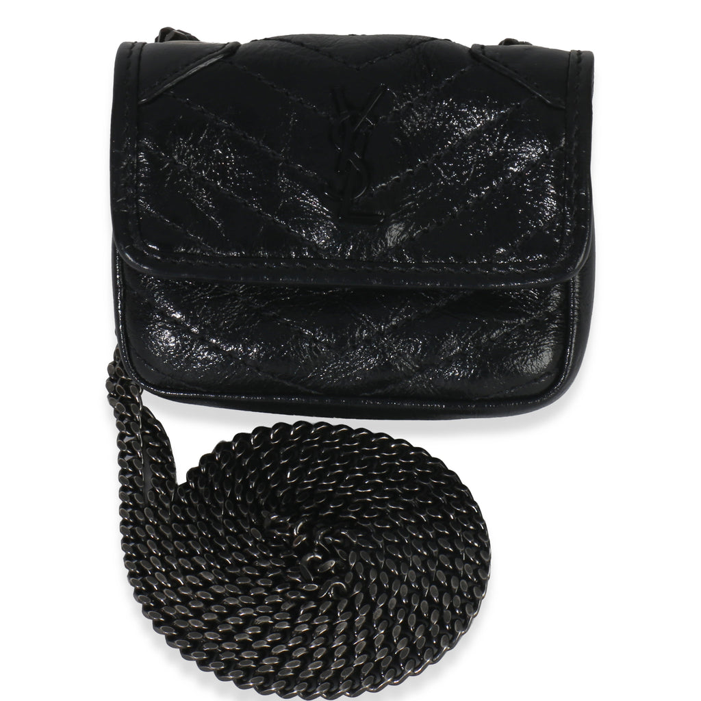 Black Crinkled Calfskin Matelasse Micro Niki Airpods Case